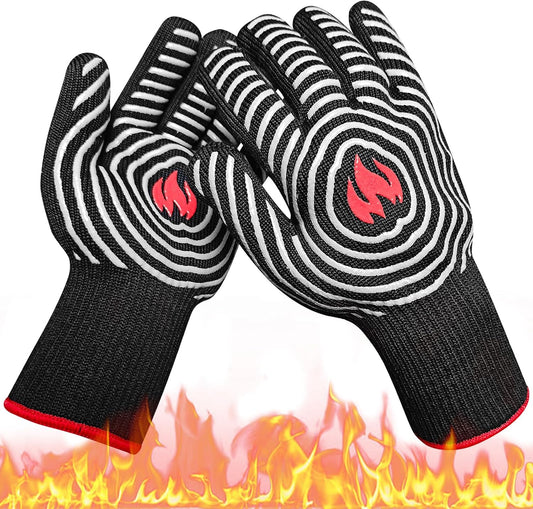 DEYAN 932°F Heat Resistant BBQ Gloves | Silicone Non-Slip Oven Mitts for Grilling, Baking, Smoking | Fireproof & Flexible with Fingers (Grey, 1 Pair)