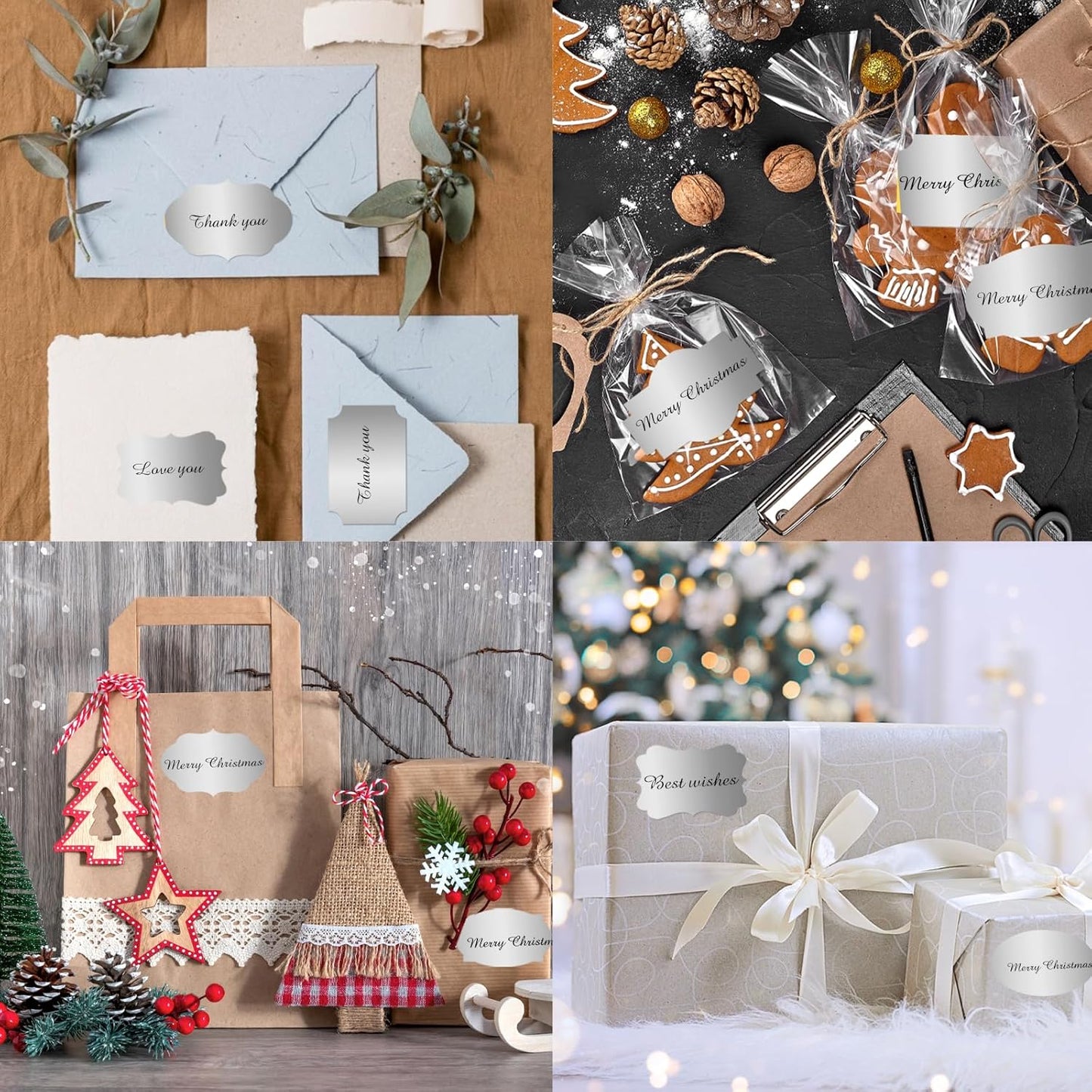 350 PCS Gift Tags Stickers, 2" x 1.2" Fancy Shape Stickers, Self-Adhesive, Handmade Bottle All-Purpose Jar Labels for Presents, Cosmetic Decoration Jars, Food Craft (Silver)