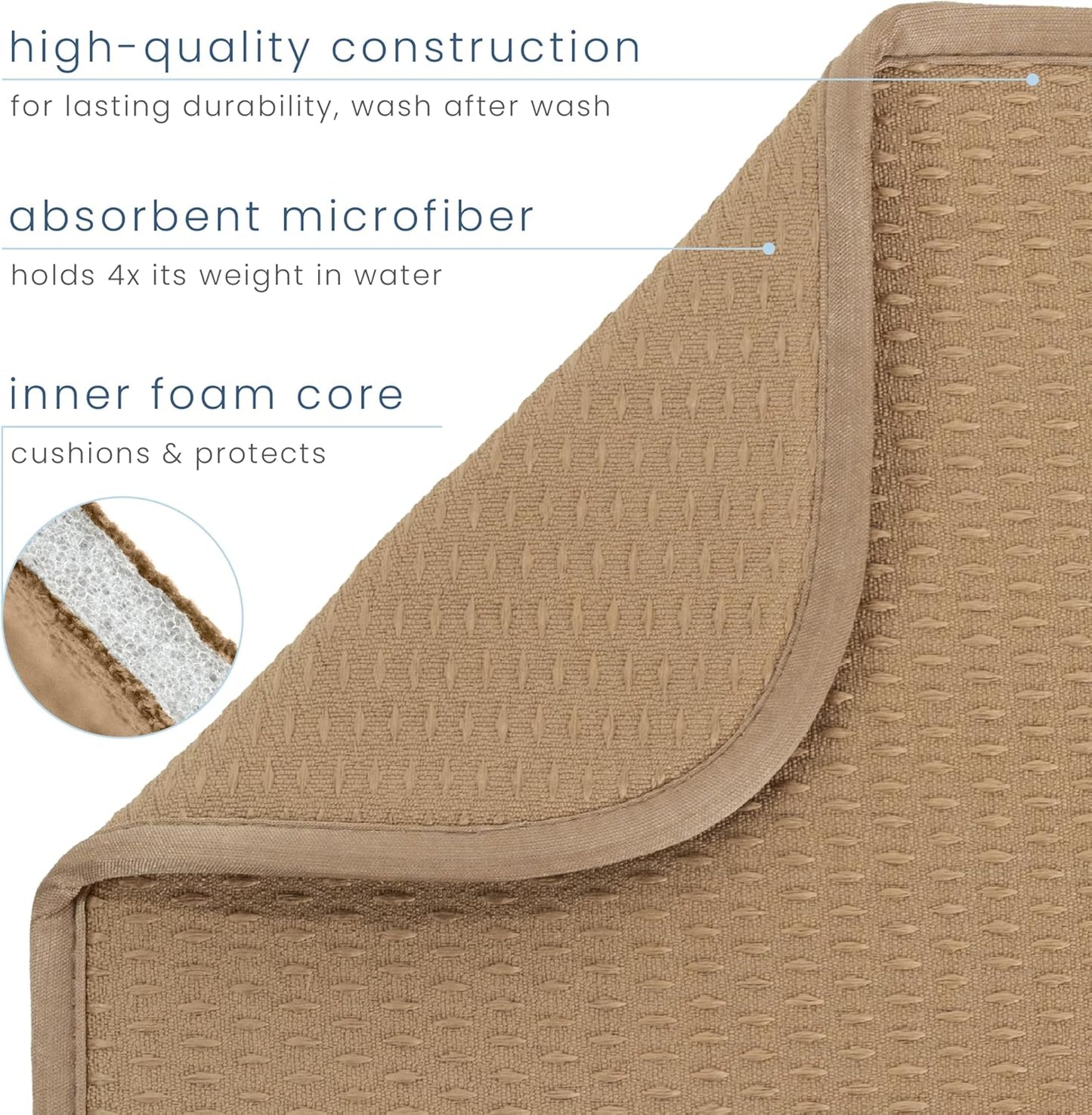 S&T INC. Dish Drying Mat, 16” x 18”, Absorbent Microfiber Kitchen Counter Mat, Drying Pad for Dishes, Utensils, Pots and Pans, Large, Diamond Texture, Almond