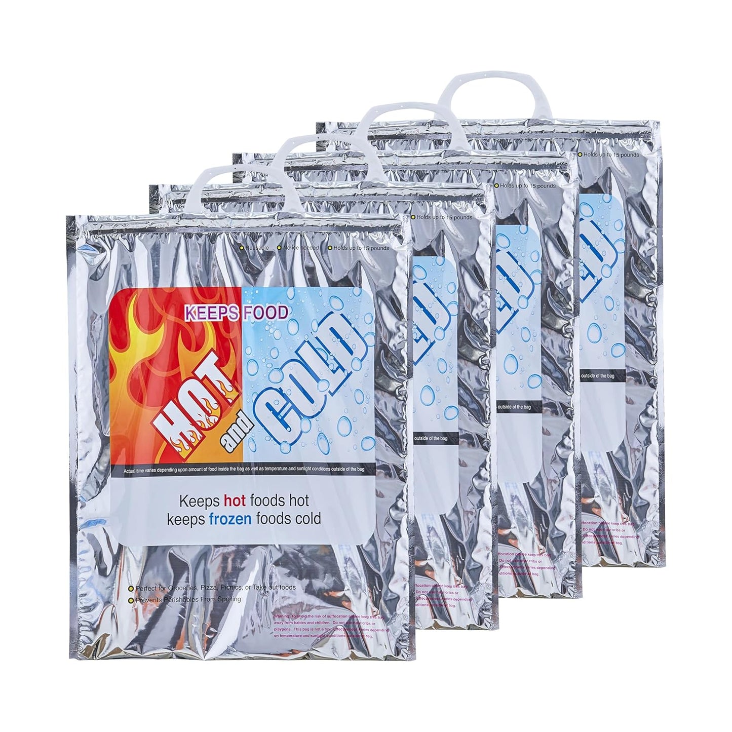 Superio Reusable Insulated Bags for Food Delivery, Grocery Shopping, Lunch, Picnics & More - Hot & Cold Food Storage - 4 Pack (13.5"x17.5")