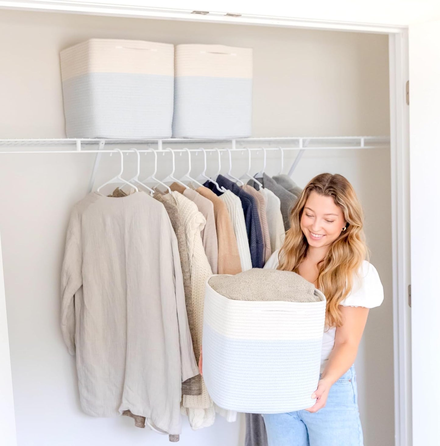 NaturalCozy 13x15x13 Kallax Storage Cubes Bins, 3 Pack | Cotton Rope Cube Storage Bin Woven Baskets for Organizing | Kallax Insert Storage Baskets for Shelves Organizer, Kids Toy, Closet Baby Nursery