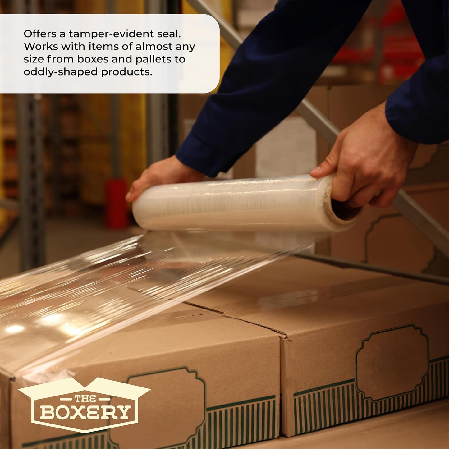 The Boxery- 18''X1500' Per Roll Stretch Wrap-4 Rolls-6000 Feet Total (30 Gauge)-Lightweight, Prestretched Stretch Wrap Film Clear Cling Plastic for Shipping, Moving and Packaging