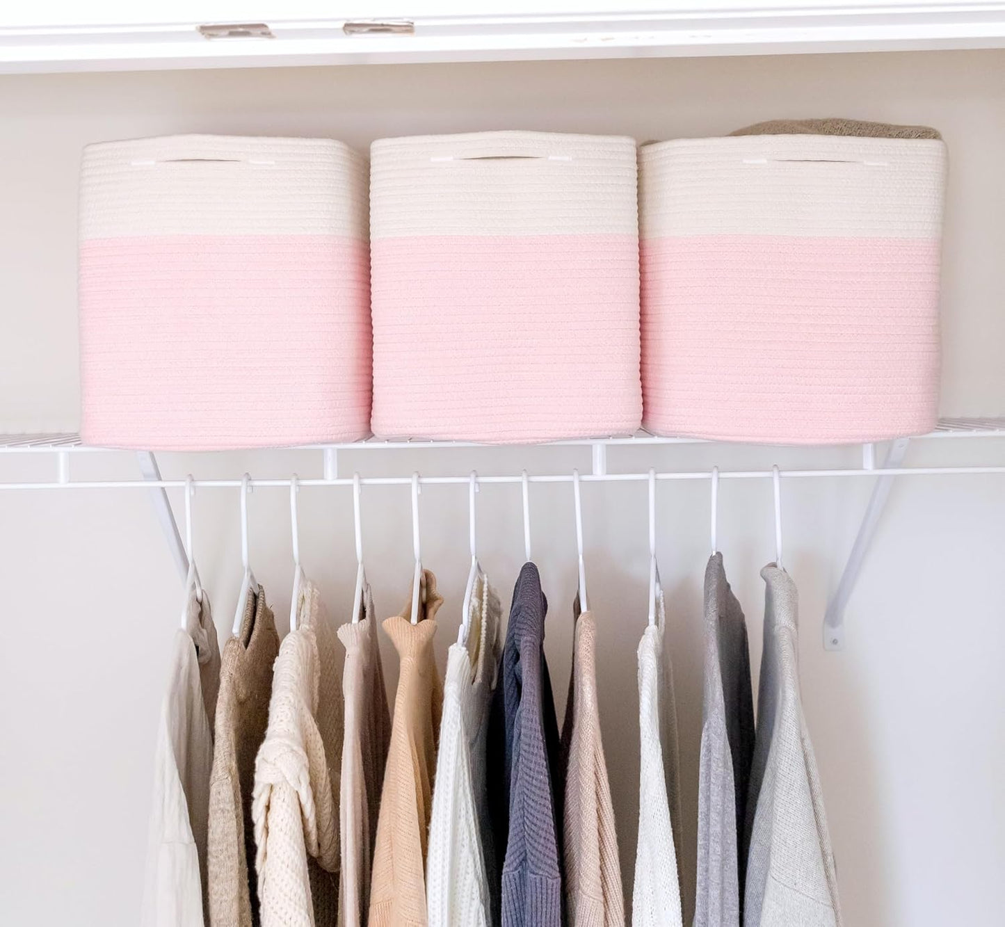 NaturalCozy 13x15x13 Kallax Storage Cubes, 3 Pack | Cotton Rope Cube Storage Bins Woven Baskets for Organizing | Kallax Insert Baskets for Shelves Organizer, Kids Toy, Pantry, Closet, Baby Nursery