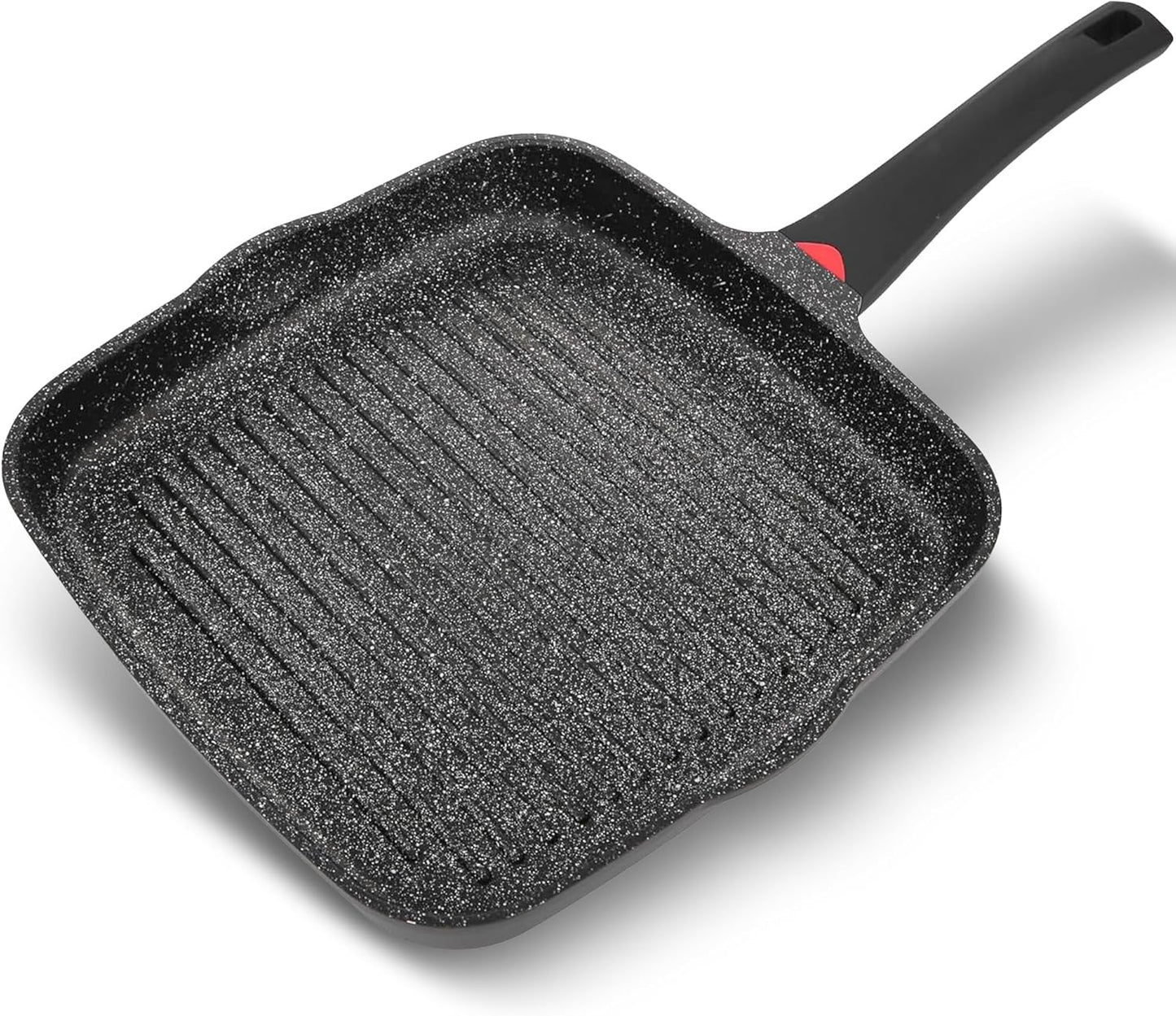 11 Inch Non Stick Grill Pan Granite Coated with Pour Spout - Lightweight 2.66 Quart Grill Pan for Indoor Cooking with Grip Handle - Induction Compatible PFOA Free Stove Top (Black)