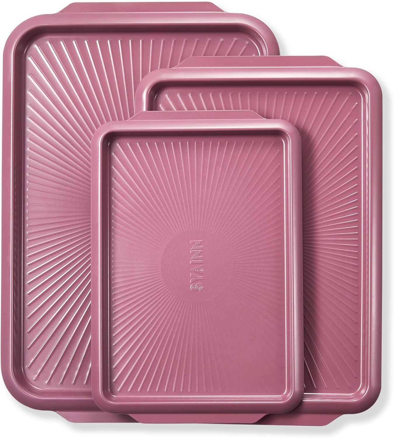 SYAINN Non-stick Ceramic Baking Sheet Set, 3 Pieces- Aluminum Steel Cookie Sheets for Baking-Includes Half/Quarter/Jelly Roll Pans-Warp Resistant, Toxic, PTFE & PFOA Free-Red