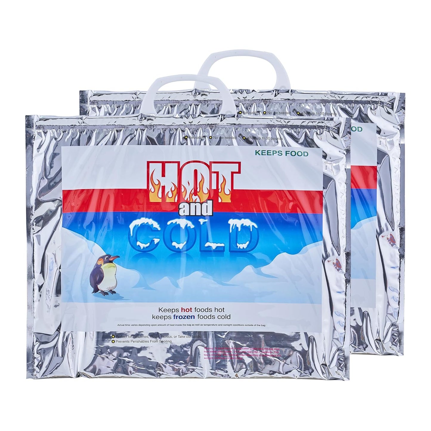 Superio Hot and Cold Insulated Bags for Food Delivery, Grocery Shopping Bags, Food Storage for Hot and Frozen Food for Travel, Disposable Cooler Bag, Reinforced Thermal Lunch Bag (2, 15.5"x13")