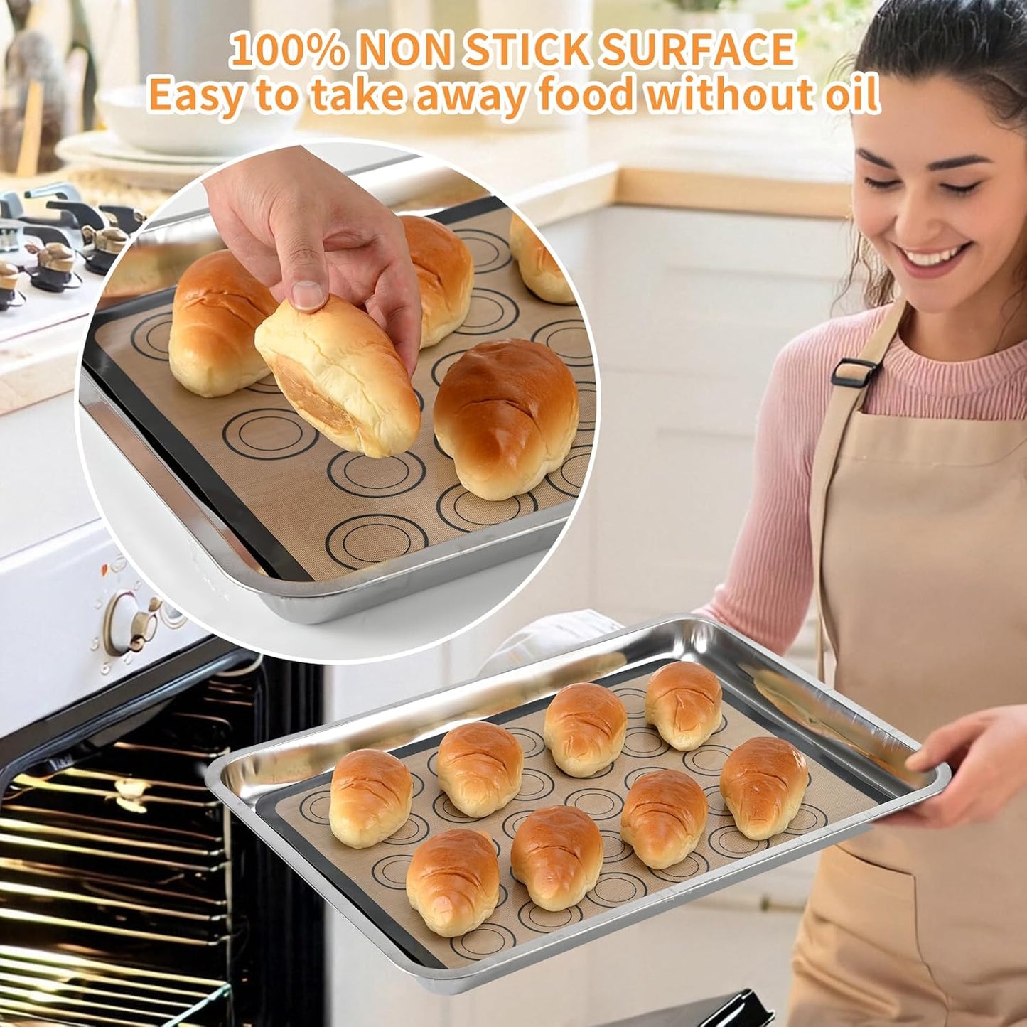 2-Pack Baking Mat with Circles – Silicone Macaron & Cookie Sheet Liners, Non-Stick BPA-Free Reusable Silicone Mats for Half Sheet Pans (16.54" x 11.62"), for Precision Baking & Candy