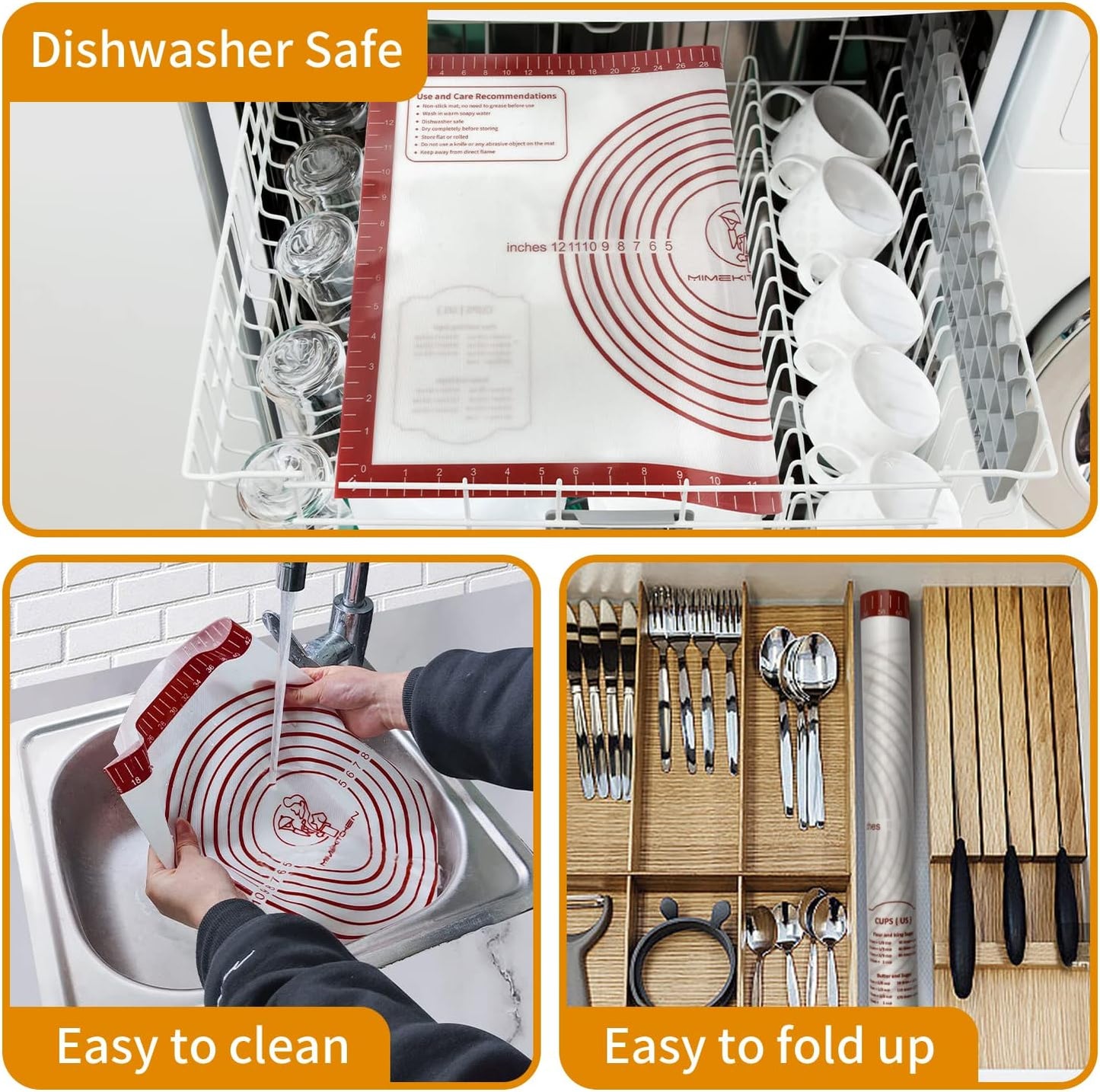 Silicone Baking Pastry Mat, Non Stick Dough Rolling Sheet with Measurement, Nonslip Kitchen Counter Mat, Oven Liner Mat Fondant Dough Kneading Mat for Making Cookies Macarons Bread Pizza