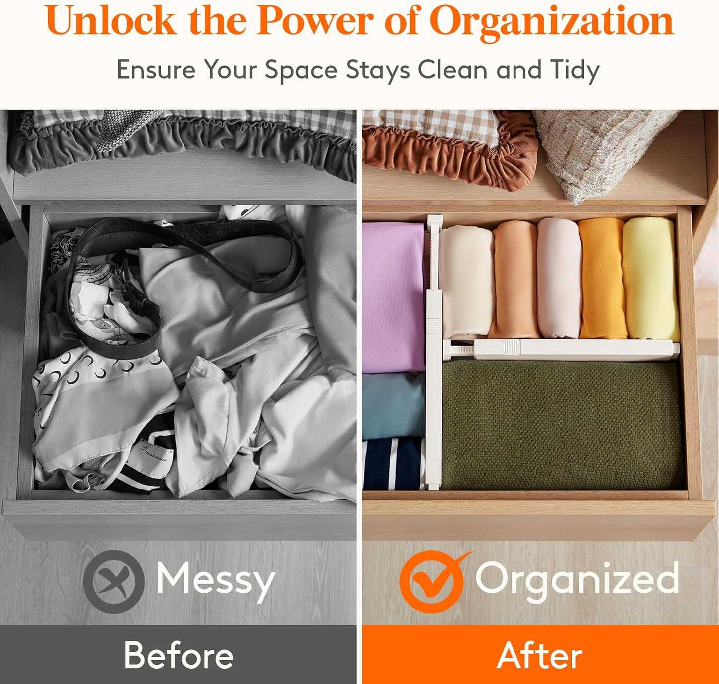 Lifewit 6 Pack Drawer Dividers 4" High, 11-17" Adjustable Drawer Organizers for Clothes, Expandable Dresser Separators in Bedroom/Bathroom/Kitchen/Fridge/Office Organization and Storage, Beige