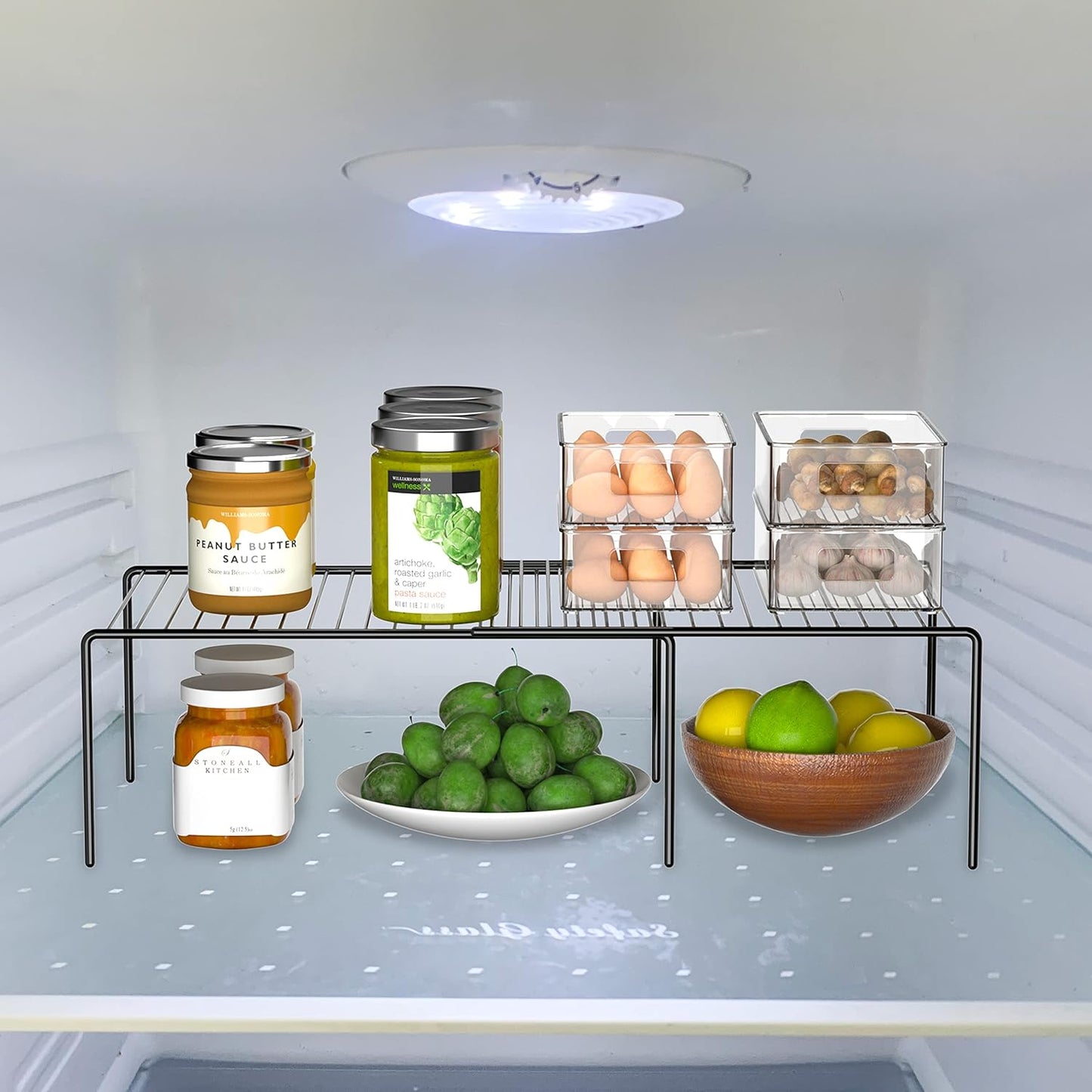 Redrubbit Expandable Shelf Rack, Rustproof Metal Storage Organizer for Kitchen, Fridge, Bathroom, Black