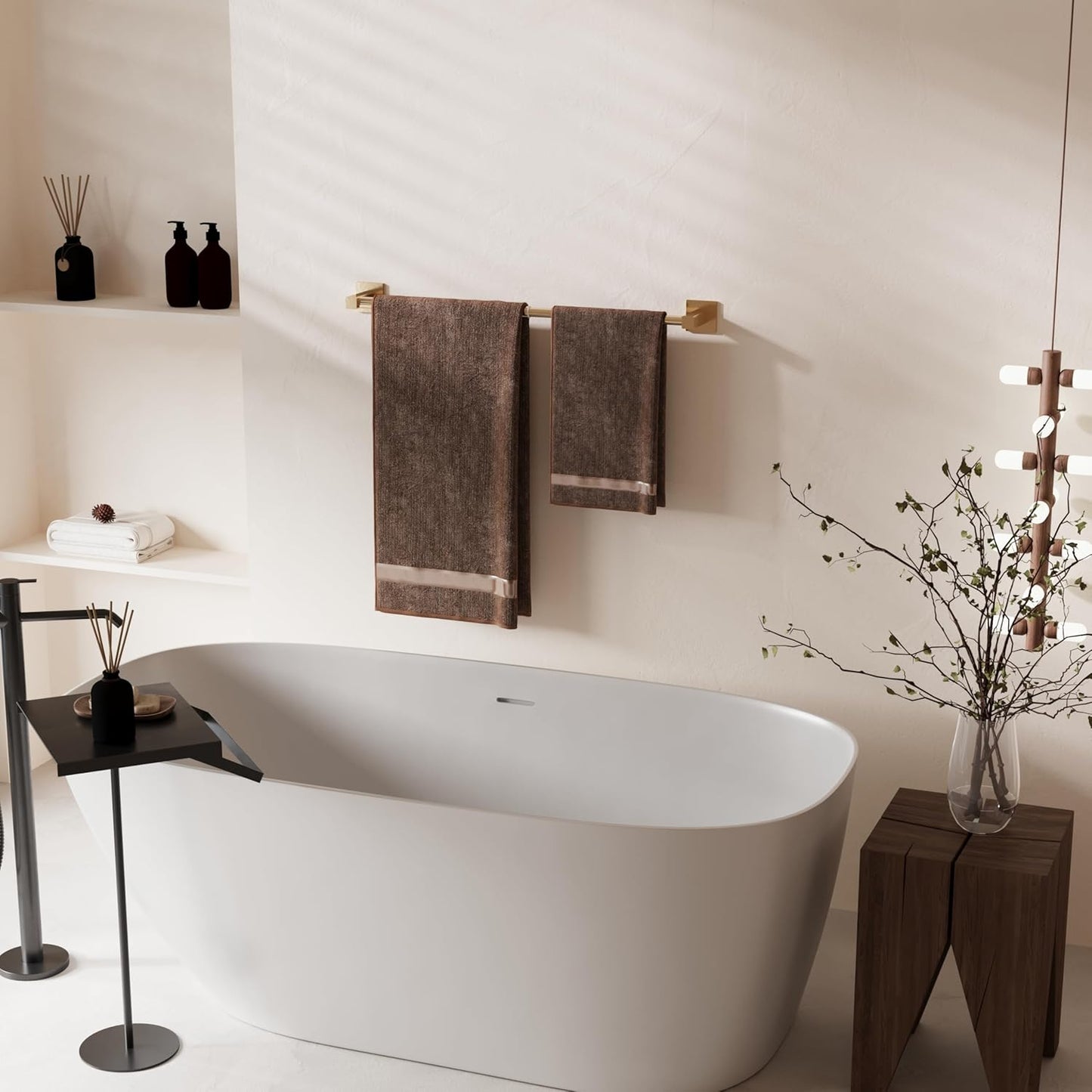 Adjustable Towel Bar, 14.4inch - 25.2inch Towel Rack, Wall Mounted for Bathroom, Kitchen Hand Towel Holder Cloths Hanger SUS 304 Stainless Steel Organizer Single Bar (Gold)