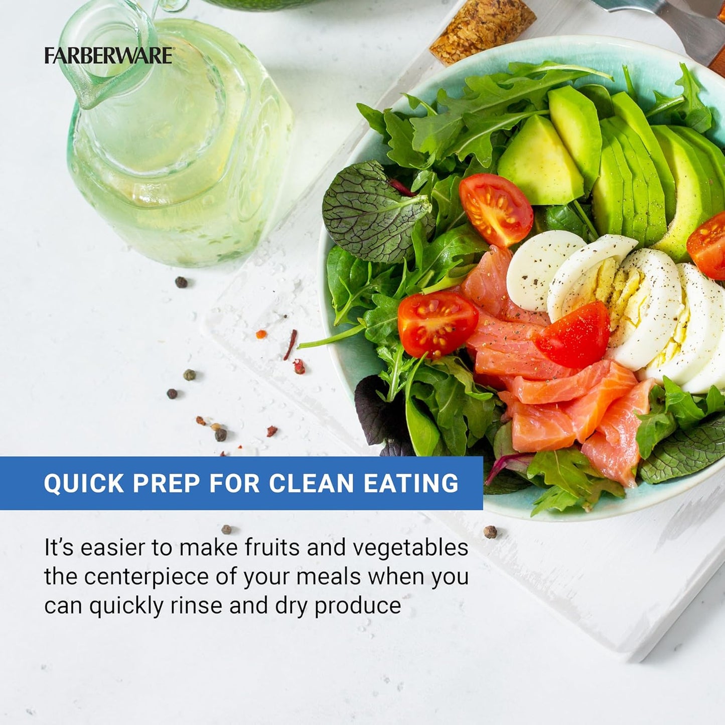 Farberware Easy to use pro Pump Spinner with Bowl, Colander and Built in draining System for Fresh, Crisp, Clean Salad and Produce, 6.6 quart, Green