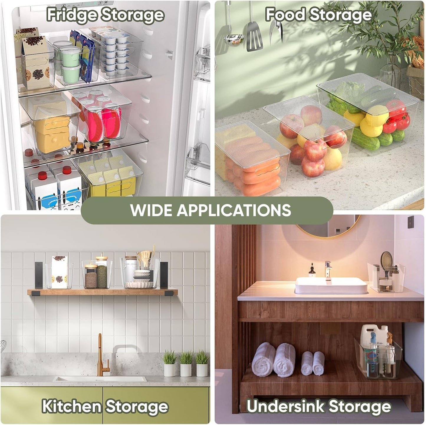 BALEINE Clear Stackable Storage Bins with Lids, Plastic Containers with Handle for Pantry Organizers and Storage, Plastic Bins for Fridge, Kitchen, Bathroom, Cabinet (11x7.5x6, 4PK)