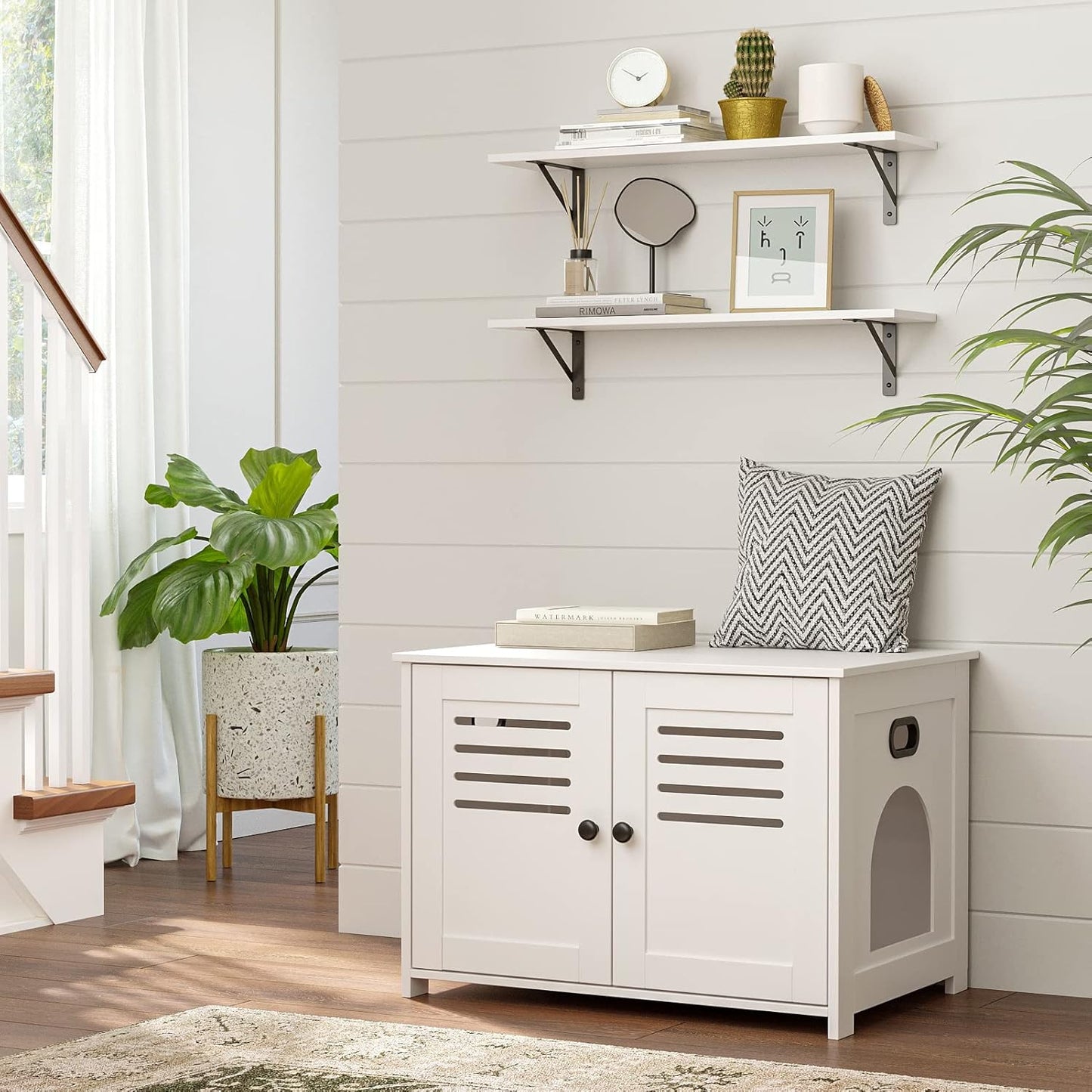 DINZI LVJ Long Wall Shelves, 24 Inch White Floating Shelves Set of 2, Easy-to-Install, Wall Storage Ledges with Sturdy Metal Brackets for Living Room, Bathroom, Bedroom, Kitchen, White