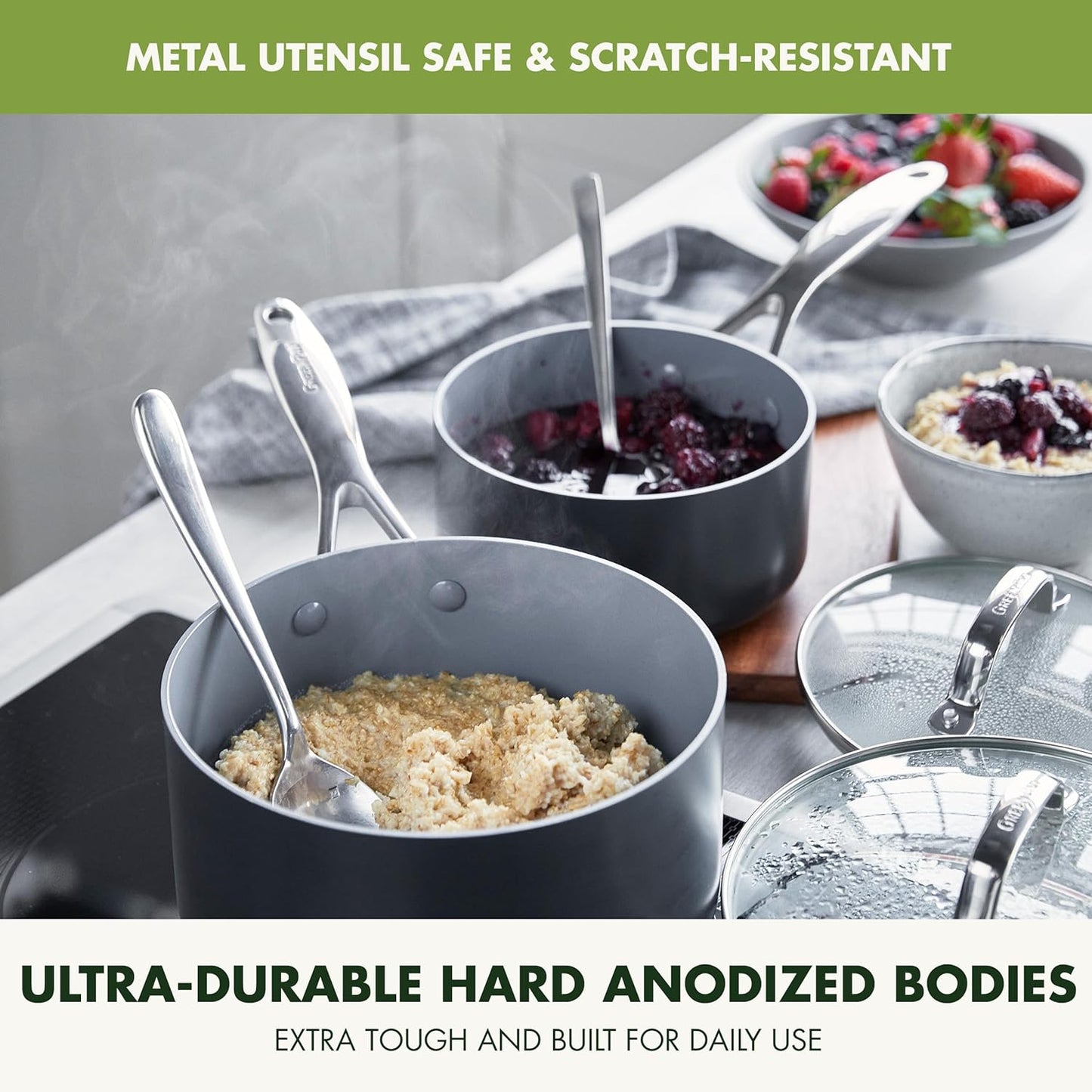 GreenPan 11 Piece Valencia Pro Ceramic Nonstick Cookware Set, PFAS-Free, Induction Ready, Hard Anodized Pots & Pans with Lids, Compatible on All Cooktops, Dishwasher & Oven Safe, Gray