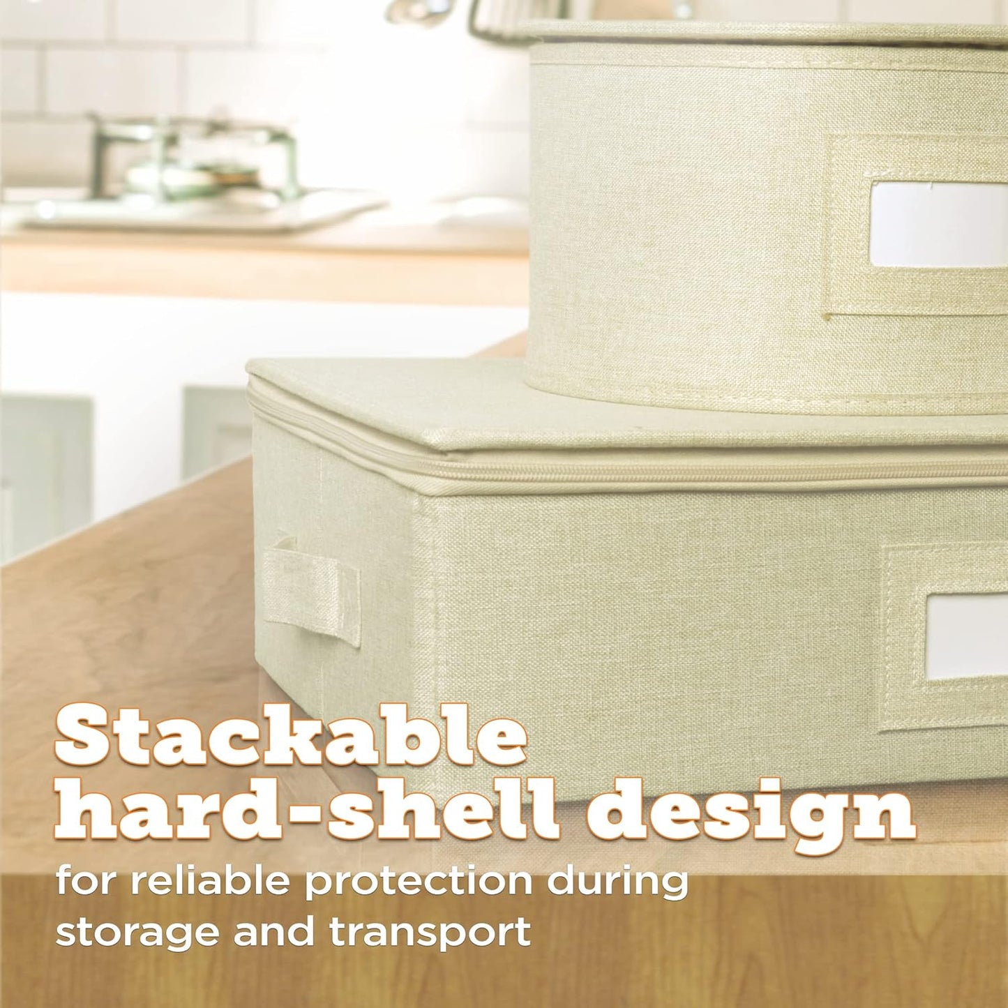 storageLAB Cup and Mug Storage Containers, Hard Shell Storage Case with Felt Dividers for Cups, Mugs, Dishes, and Glasses, Ideal for Kitchen Organizing and Moving Supplies - 1 Pack, Cream