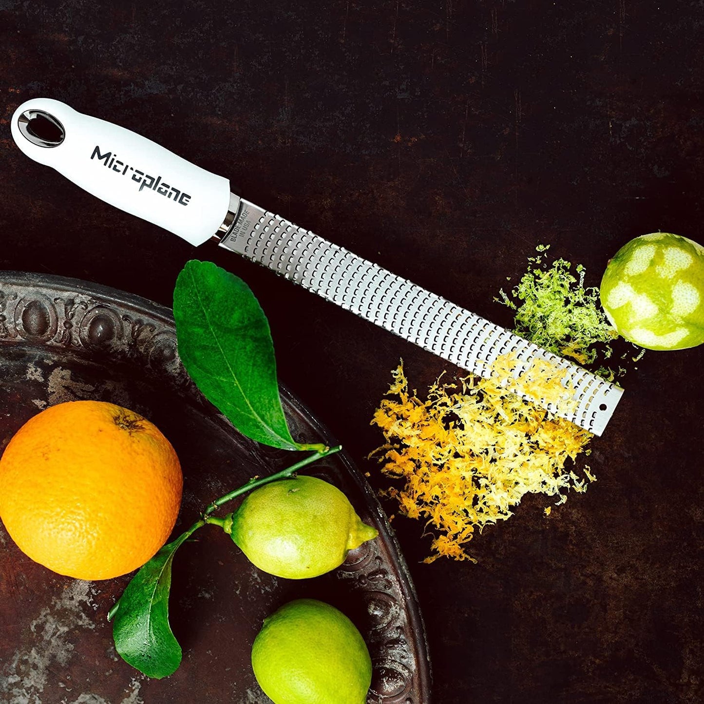 Microplane Premium Classic Citrus Zester Tool and Parmesan Cheese Grater - White
