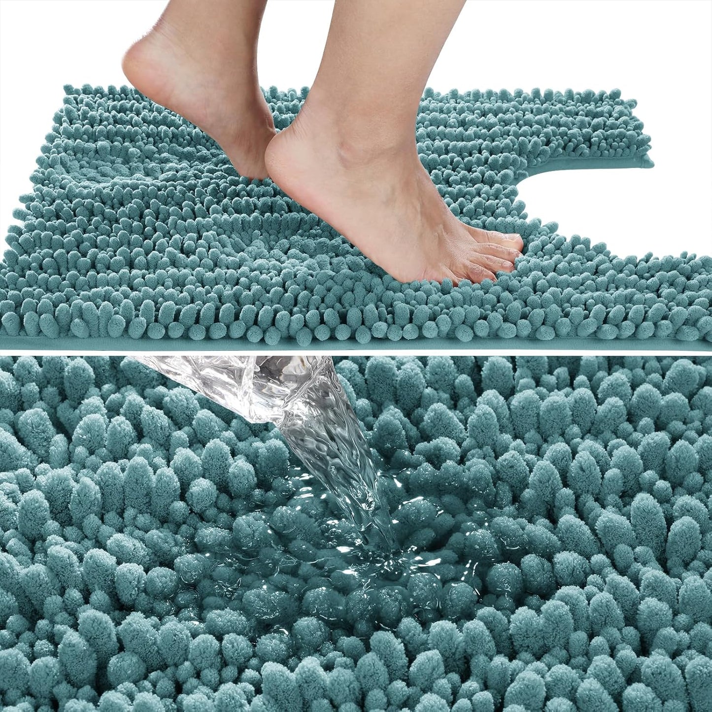 Yimobra Toilet Rug U Shaped Washable 24x20 Inch - Ultra Soft Absorbent Chenille Bath Rugs for Toilet, Quick Dry & Machine Washable, Non Slip Contour Bathroom Mat, Teal Blue