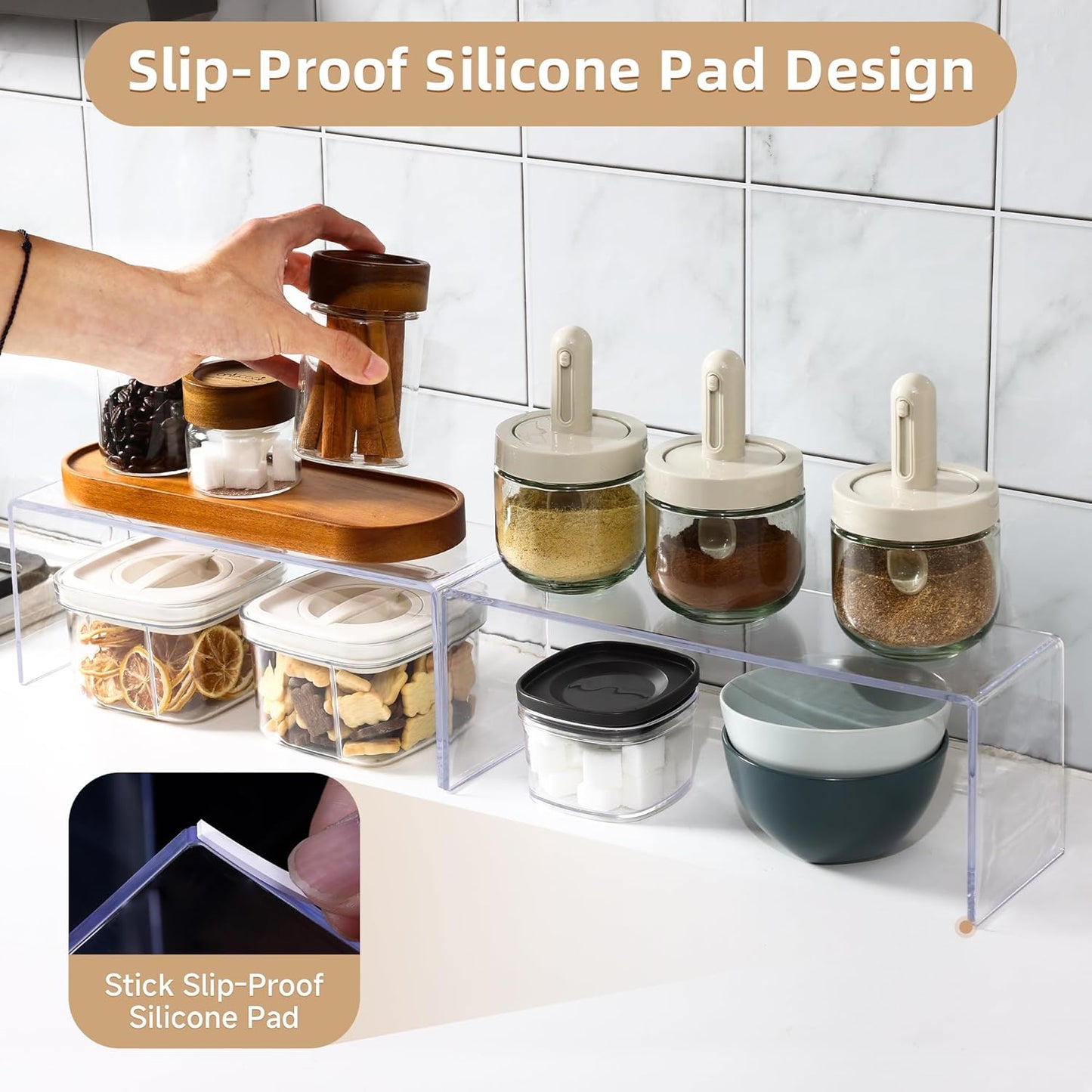 8 Packs Cabinet Organizer Shelf, Acrylic kitchen Cabinet Shelves, Shelf Riser for Dishes, Spices, Soda Cans and Bottles（12.4 x 4 x 4.6 inch）