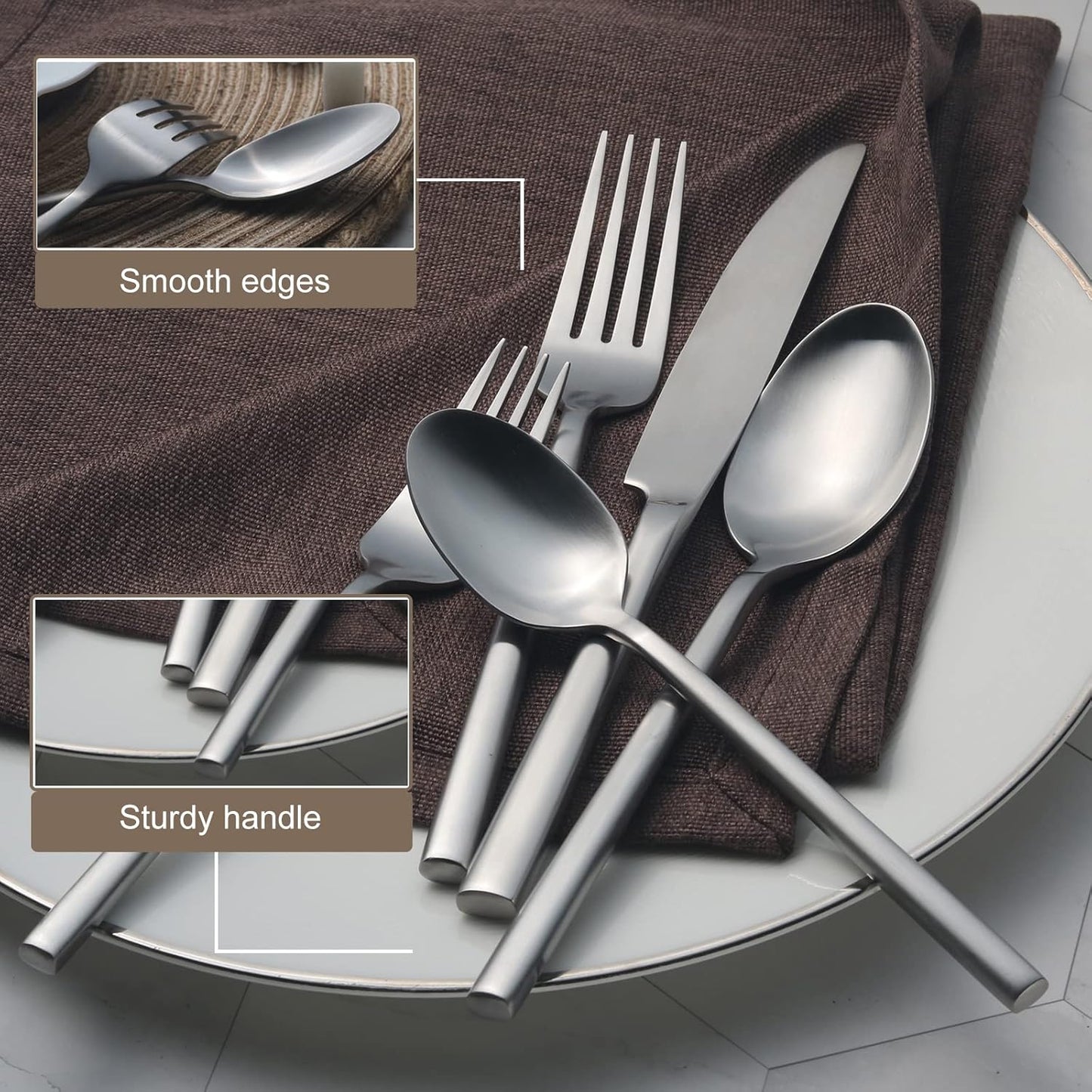 Alata Potter 20-Piece Forged Silverware Set, Service for 4 – Premium Stainless Steel Flatware Set, Modern Design with Satin Finish, Ideal for Home, Kitchen, Party, Camping