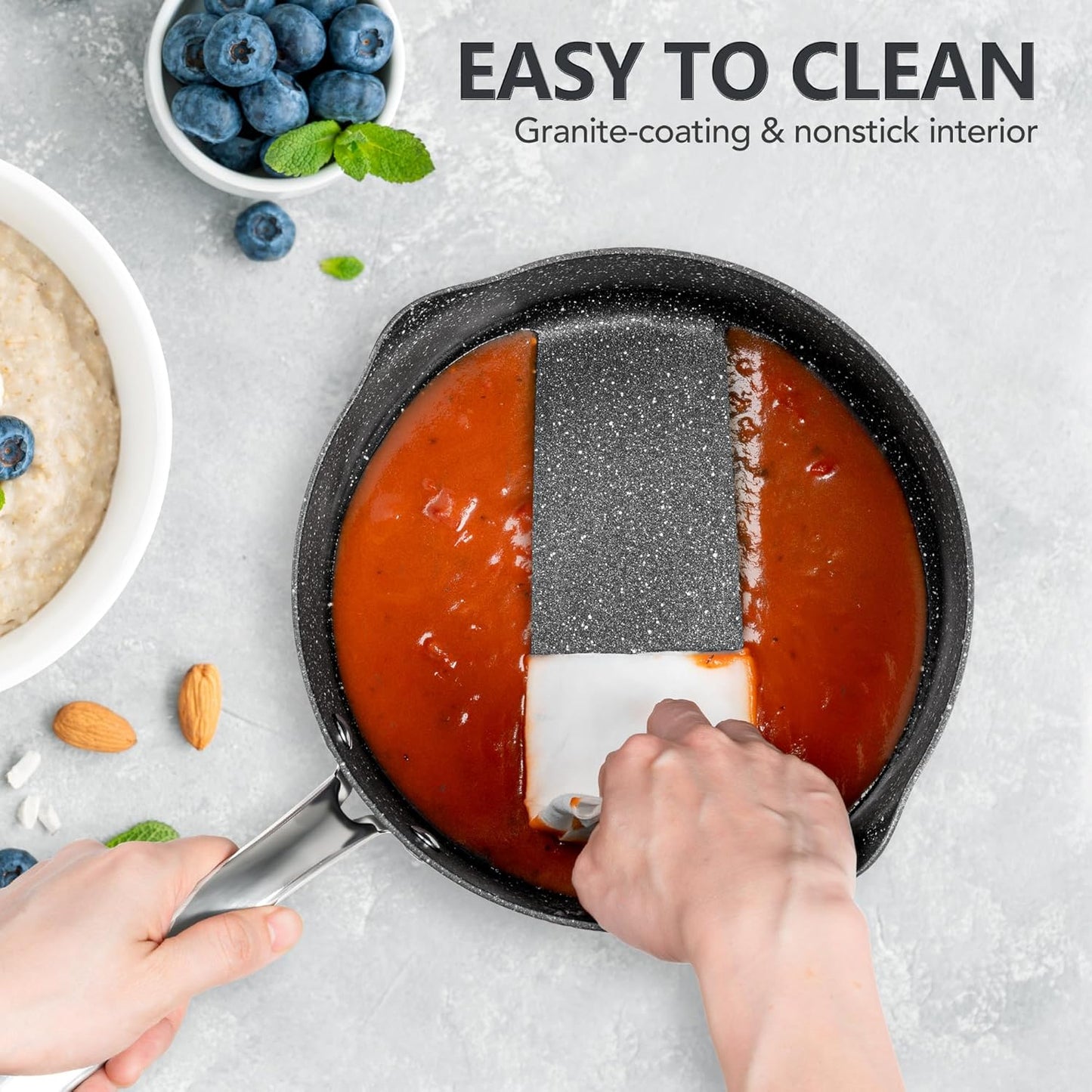 MICHELANGELO Hard Anodized Saucepan Set with Lids, Nonstick Saucepan with Pour Spouts & Strainer Lid for Easy Pour, Granite Derived Coating Sauce Pot Set - 1.5QT & 2QT &3QT Induction Sauce Pans