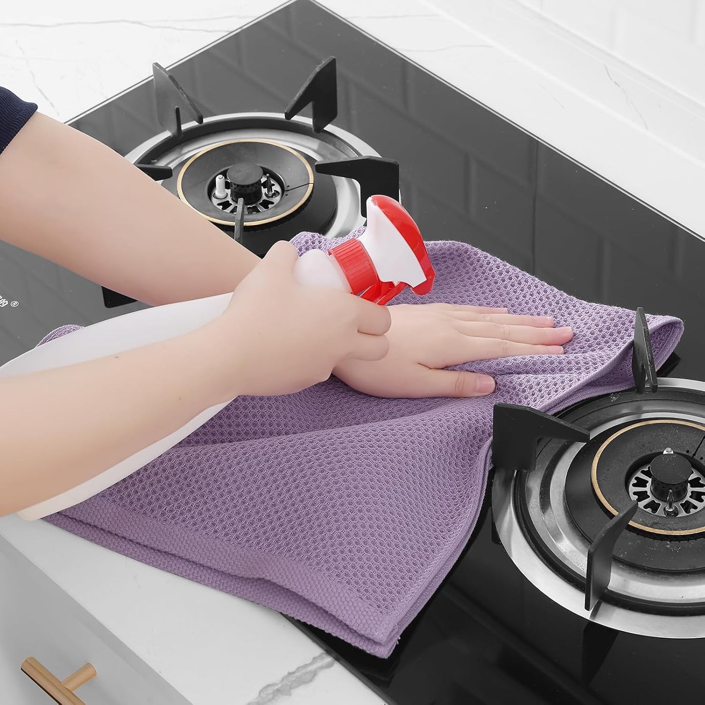 Homaxy 100% Cotton Waffle Weave Kitchen Dish Towels, Ultra Soft Absorbent Quick Drying Cleaning Towel, 13 x 28 Inches, 8-Pack, Lavender