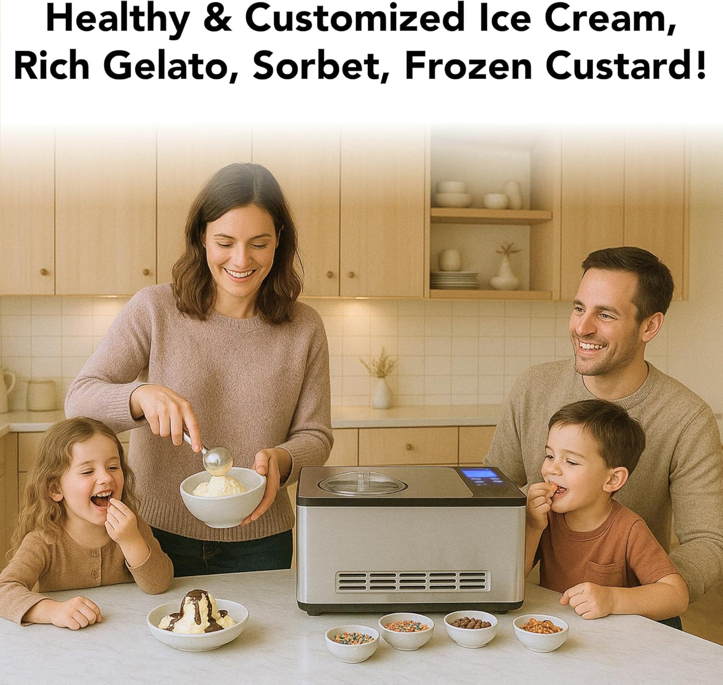 Whynter Ice Cream Maker Machine Automatic 2.1 Qt. with Built-In Compressor, LCD Digital Display & Timer, No Pre-Freezing, ICM-200LS, Stainless Steel