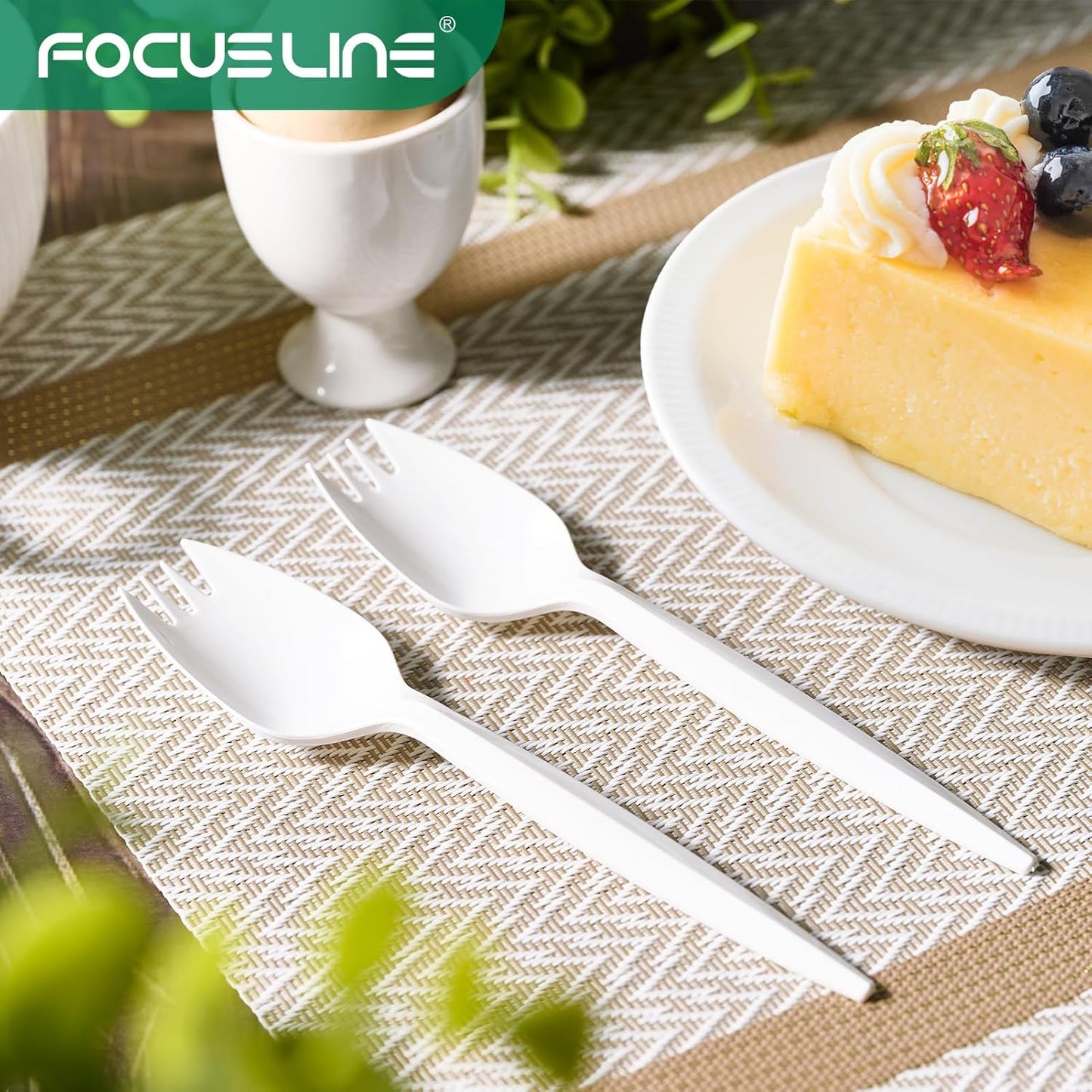 FOCUSLINE 2000 Pack White Disposable Sporks, Heat Resistant Plastic Sporks Bulk, Plastic Silverware for Take out Restaurants, Parties, Picnics, Travel & Any Events