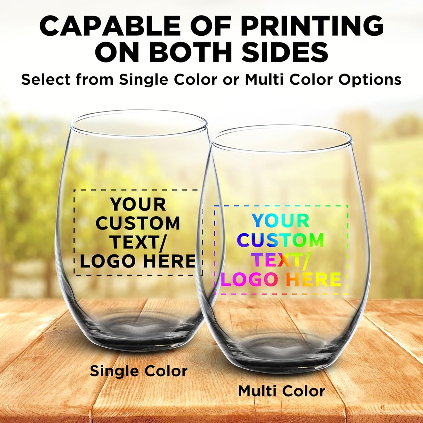 DISCOUNT PROMOS 50 ARC Stemless Wine Glasses Set, 21 oz. - Customizable Text, Logo - Chardonnay, Cabernet, Merlot, Sauvignon - Black