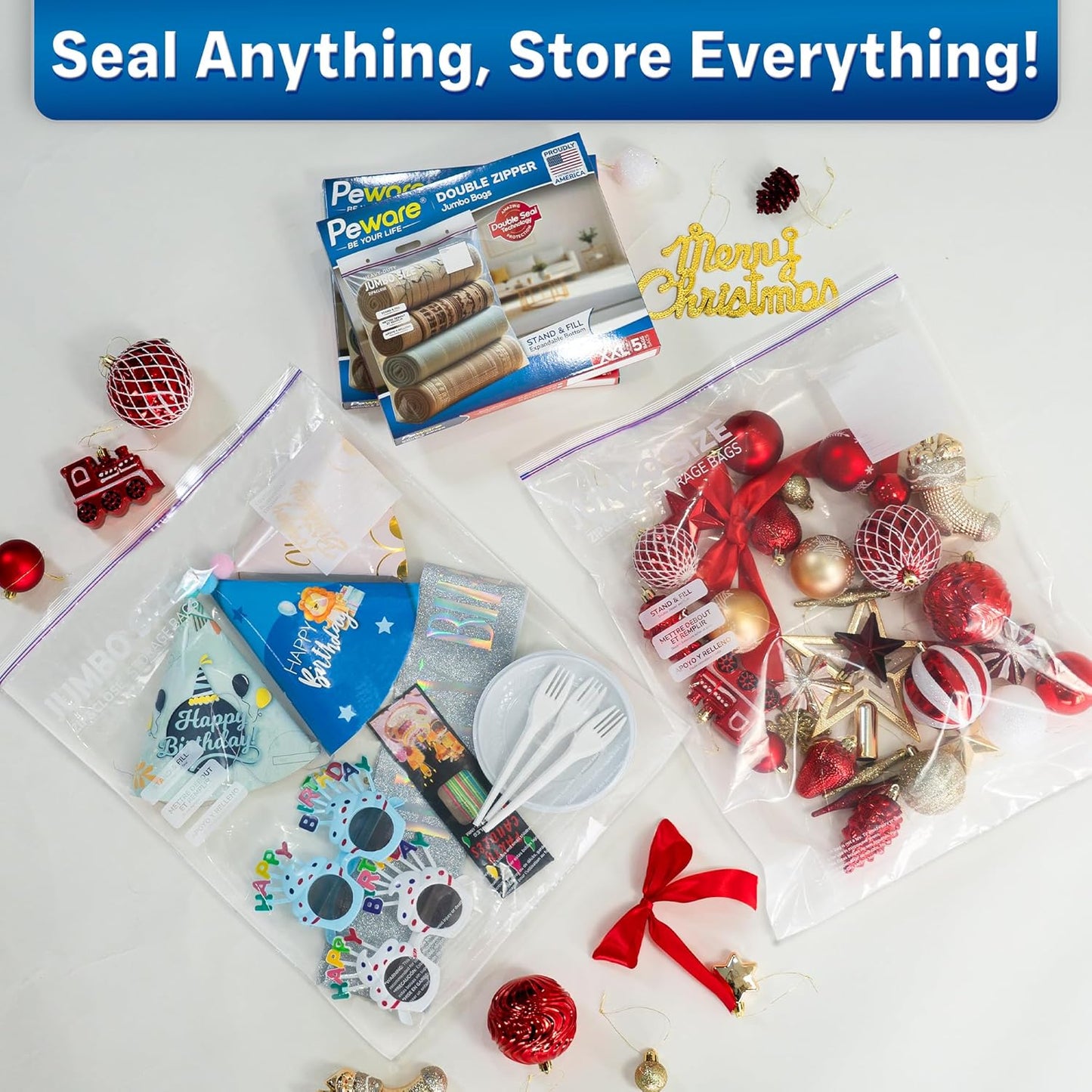 Large Storage Bags, 16"x20" Jumbo Plastic Bag, BPA Free, 3.5 Gallon XL Zipper Lock Baggies for Clothes Pillow Travel Moving - 30 Roomy Bags