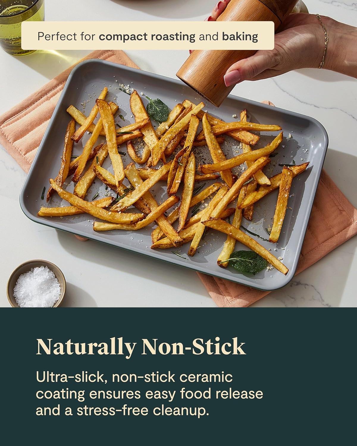 Caraway Nonstick Ceramic Small Baking Sheet Duo (9x13”) – Non-Toxic, PTFE & PFOA Free – Oven Safe – Aluminized Steel Core – Mini Sheet Pan for Baking, Roasting & More - White