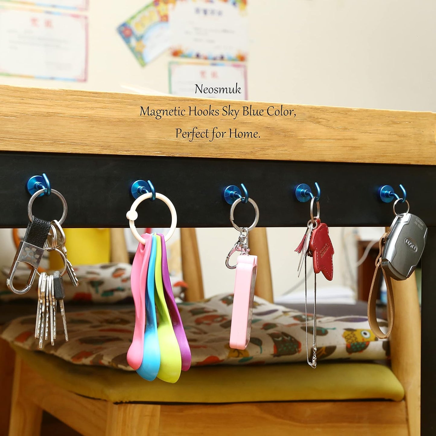 Neosmuk Magnetic Hooks,30lb+ Heavy Duty Earth Magnets with Hook for Refrigerator, Extra Strong Cruise Hook for Hanging, Magnetic Hanger for Curtain, Grill (Royalb+LUE, 15 Pack)