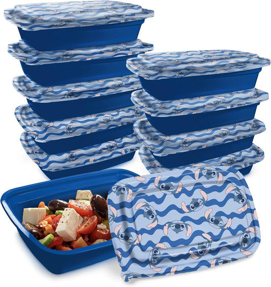 Disney Meal Prep Containers - 20-Piece Reusable Food Containers with Lids - Freezer, Microwave & Dishwasher Safe - Featuring Mickey & Minnie, Lilo & Stitch
