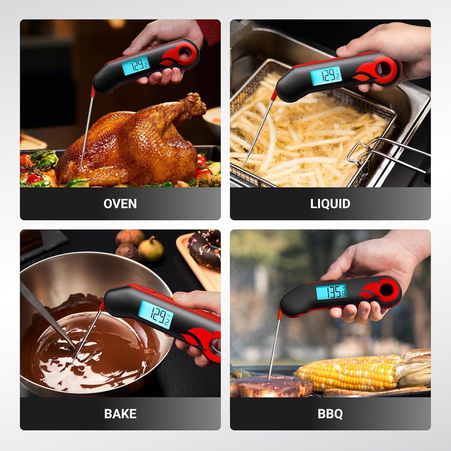 Professional Meat Thermometer, Instant Read in 0.5 Sec, NIST Certified Accuracy ±0.5°F, IP67 Waterproof, Ambidextrous Backlight & Auto-Rotating Display, for BBQ/Grill/Cooking, Black&Red