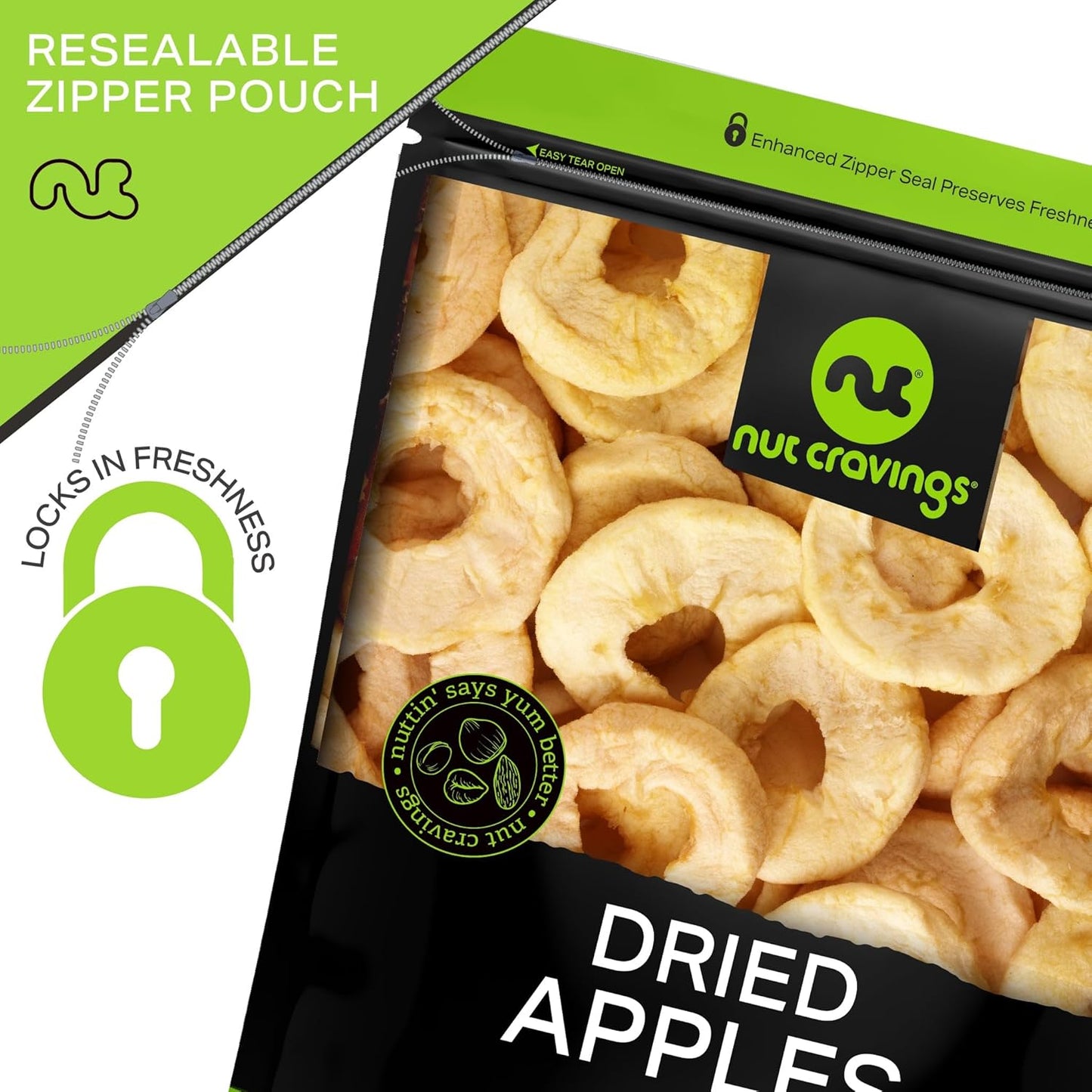 NUT CRAVINGS - Dried Apple Rings Slices, No Sugar Added - Chewy Soft Texture (16oz, 1 LB) Bulk Dry Fruits Packed Fresh in Resealable Bag - Sweet Healthy Snack, Naturally Grown, Vegan, Kosher