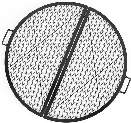 Stanbroil X-Marks Fire Pit Cooking Grill Grates, Foldable Round Cooking Grate with Handles, 36 Inch Portable Outdoor Campfire BBQ Grill, Black
