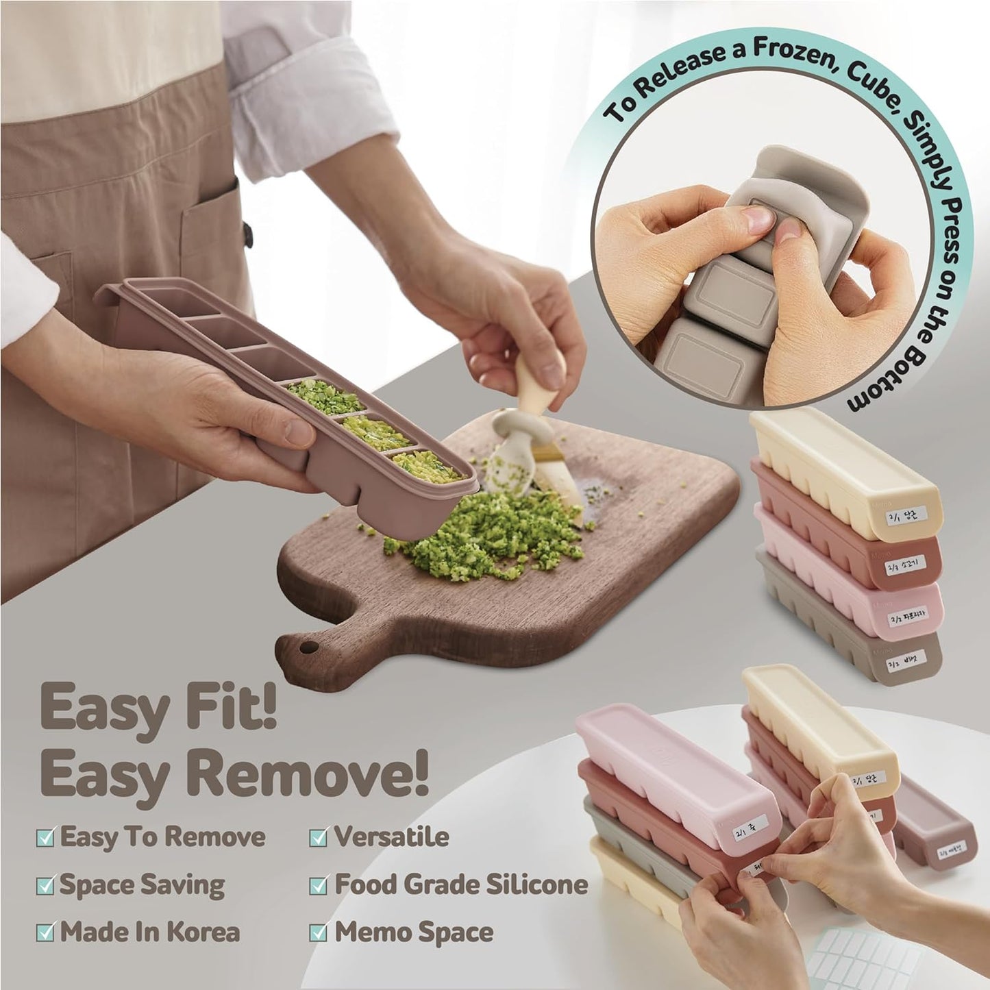 Silicone Freezer Trays with Lid,2ea 0.7oz 12 Cube-Leak Proof Silicone Freezer molds for Homemade Baby Food Breastmilk, Purees, Vegetables, Fruit, Baby Food Jars Ice Tray with Lid BPA Free Gray