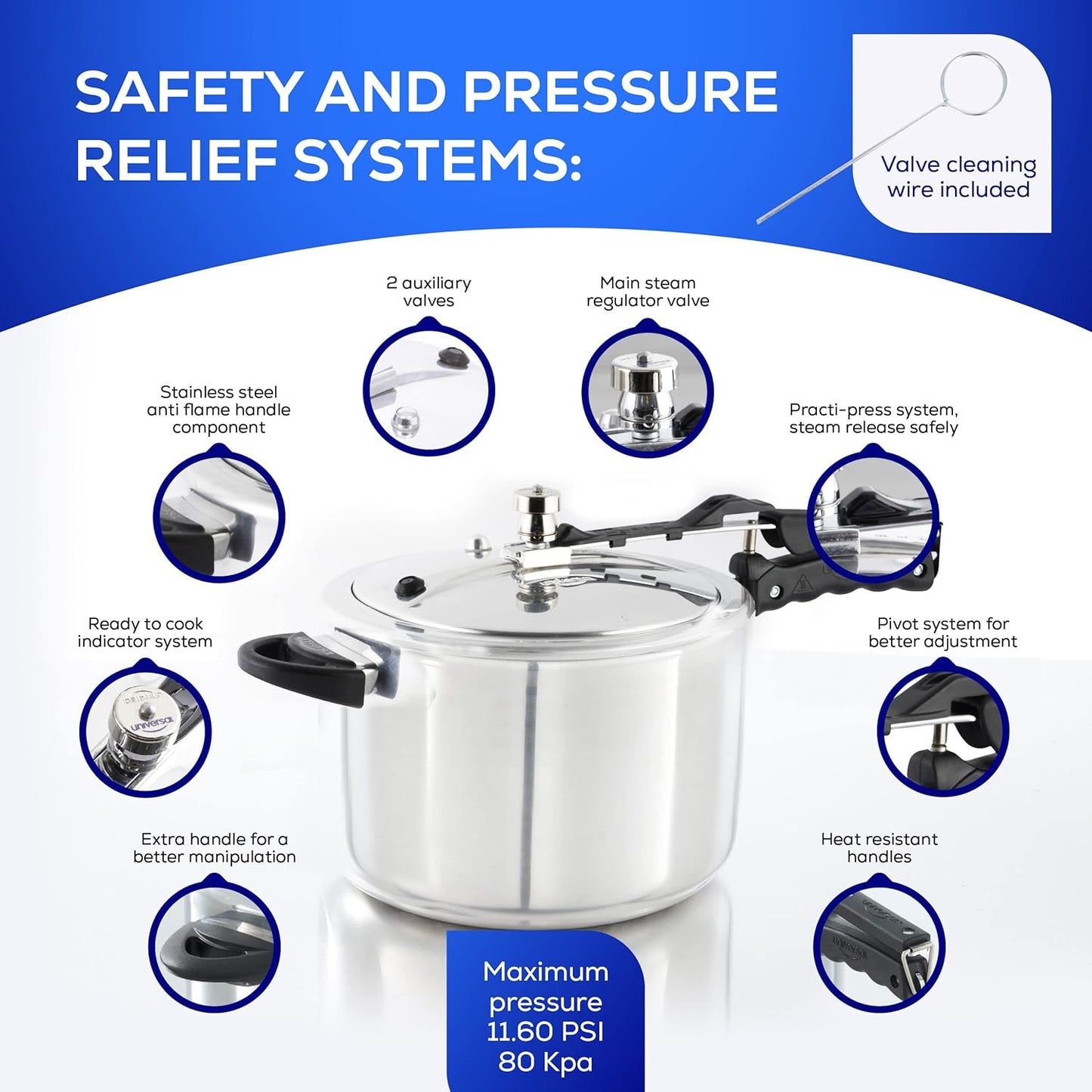 Universal (10.5 Quart / 10 Liter) Pressure Cooker, 11 Servings, Aluminum Pressure Cooker With Multiple Safety Systems and Heat Resistant Handles For Stews, Soup, Meat, and Beans