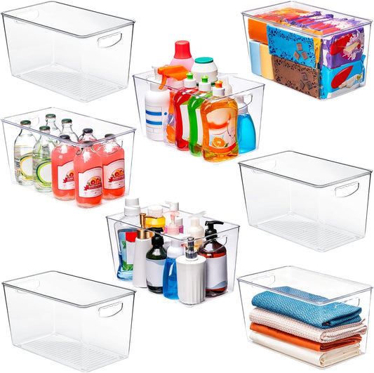 theaoo Clear Storage Bins with Lids Stackable - XLarge Plastic Containers for Pantry Organization and Storage - Perfect for kitchen,Fridge,Laundry Room,Bathroom,Garage,Closet,Cabinet Organizer -8 Pack