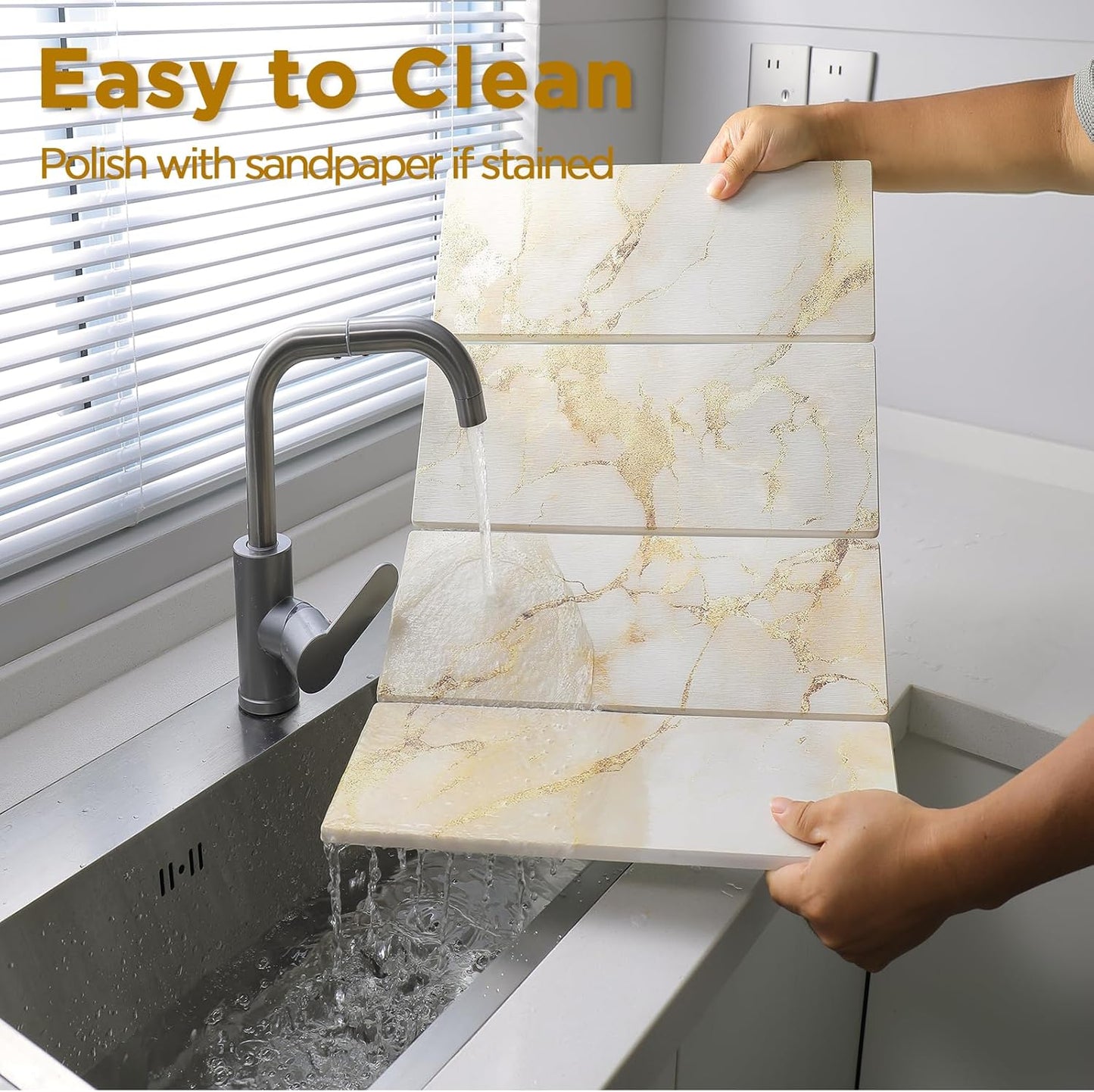 Stone Drying Mat for Kitchen Counter, White with Gold Veins Stone Dish Drying Mat - Diatomite Water Absorbing Drying Stone for Kitchen Counter Mat, Quick Dry Stone Mat Kitchen for Cups Dishes Bottles.