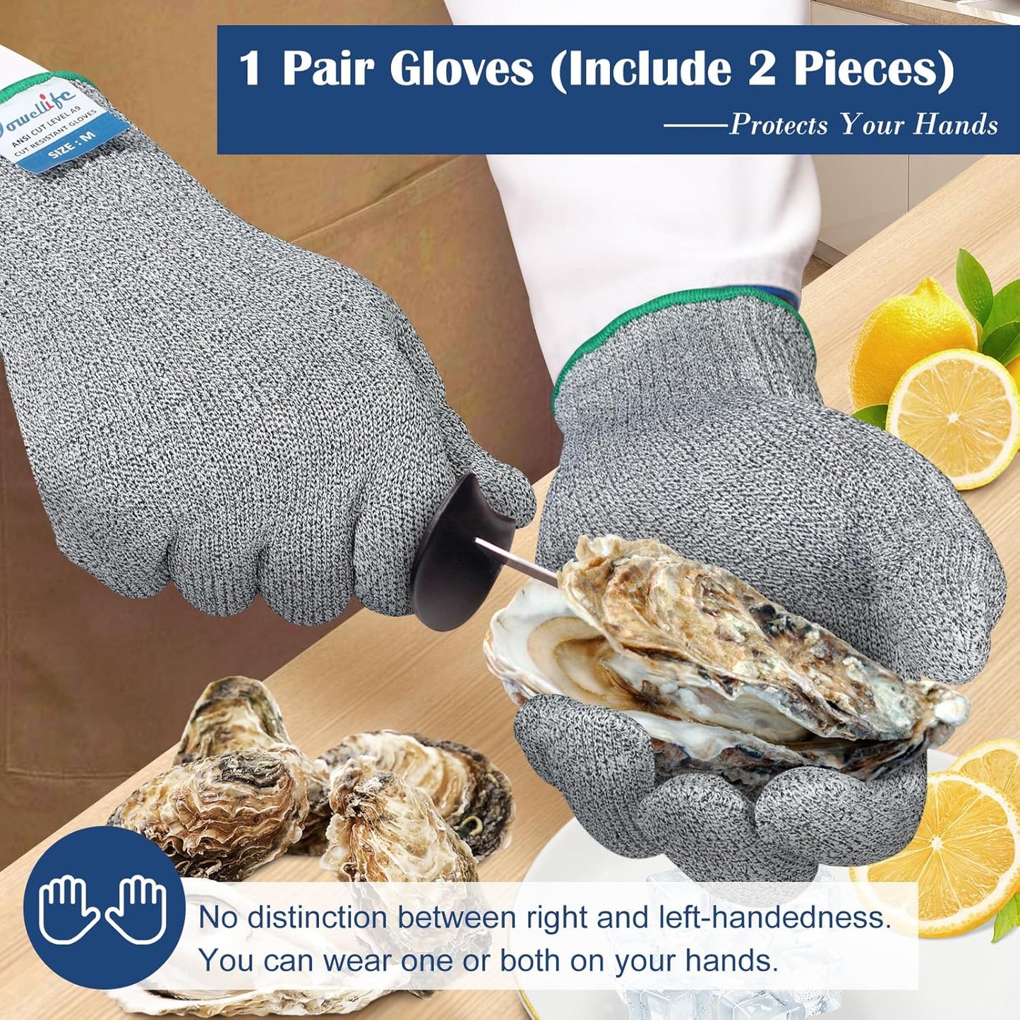 Dowellife Soft Level 9 Cut Resistant Gloves Food Grade, Steel Wire Mixed Kitchen Safety Gloves for Chef Oyster Shucking Mandoline Knife Butcher Meat Cutting Carving (Small)