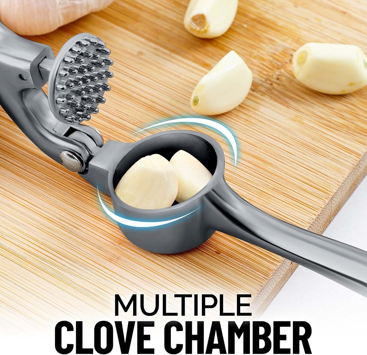 Zulay Kitchen Premium Garlic Press Set - Rust Proof & Dishwasher Safe Professional Garlic Mincer Tool - Easy-Squeeze, Easy-Clean with Soft, Ergonomic Handle - Silicone Garlic Peeler & Brush (Slate)