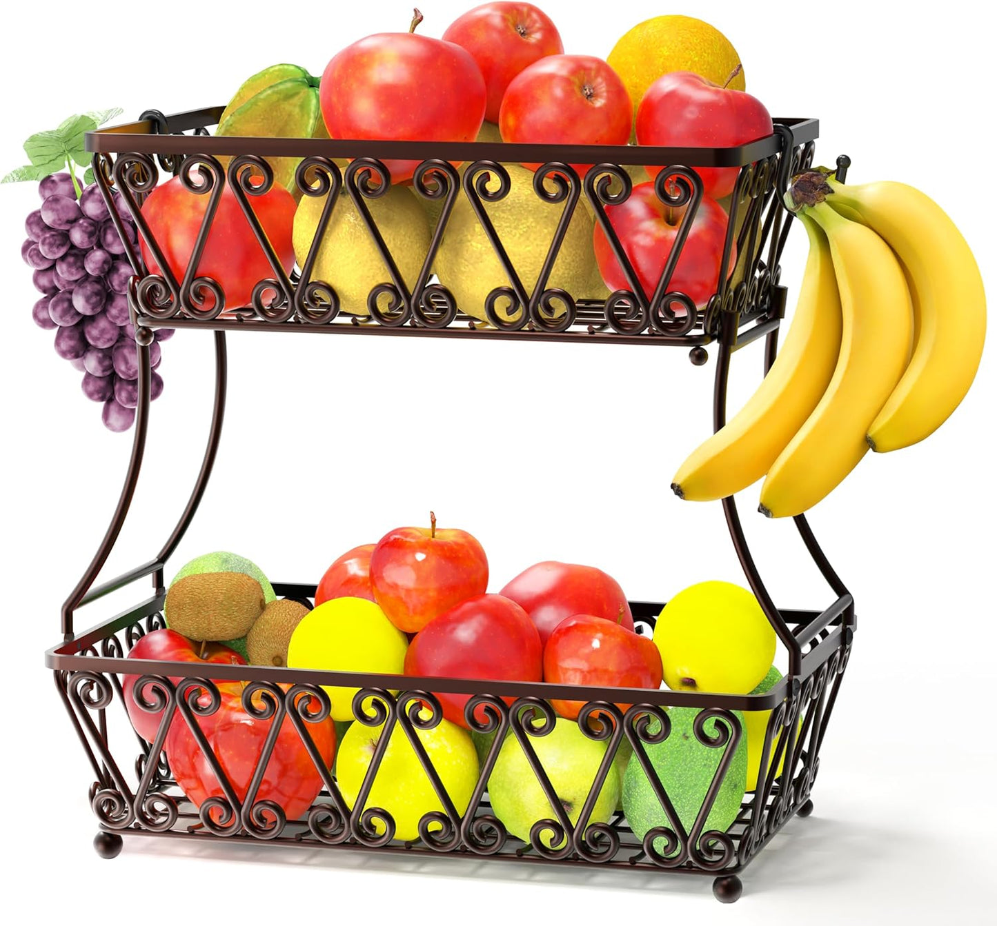 Simple Houseware 2-Tier Countertop Fruit Basket Bowl Storage, Bronze