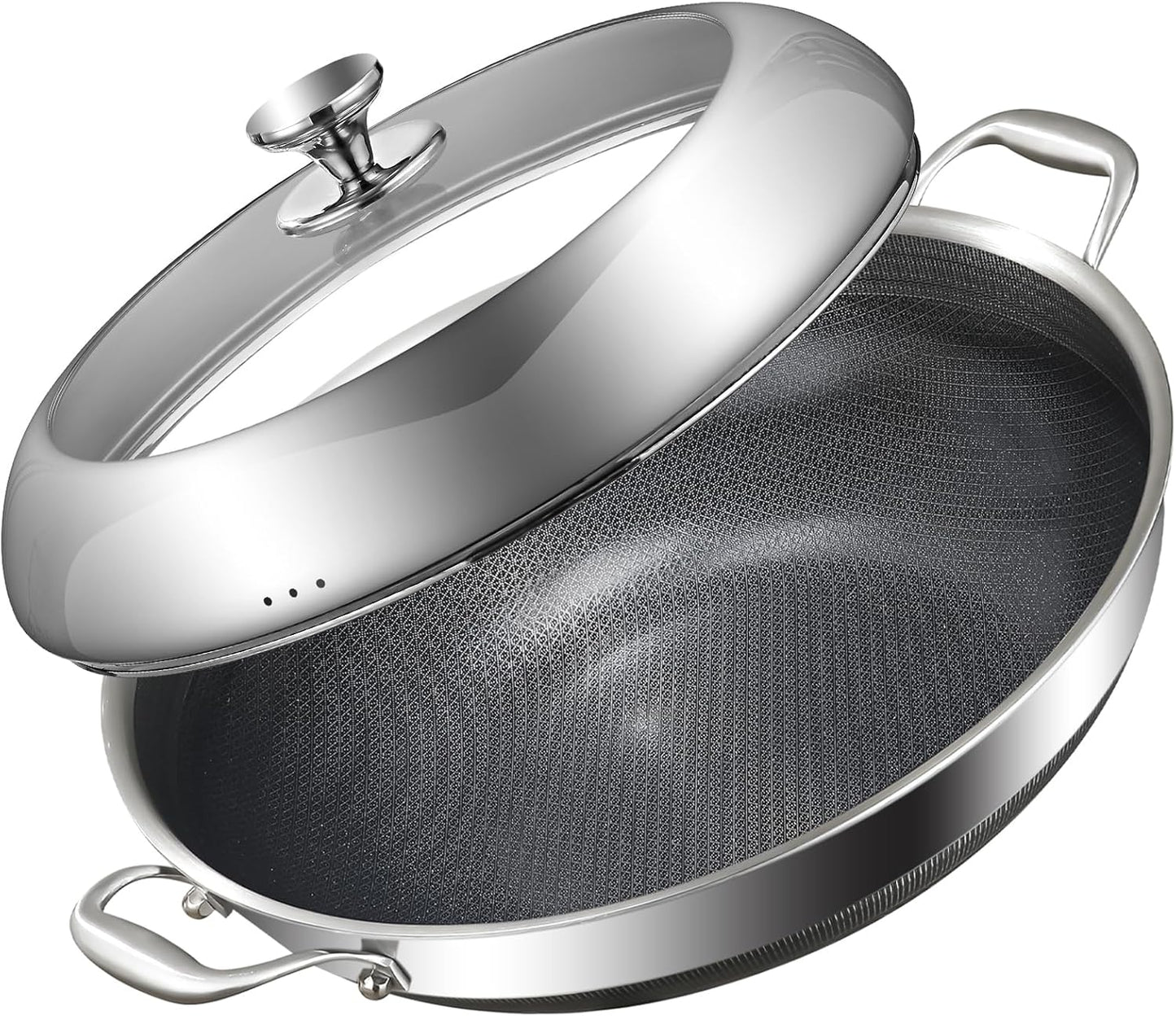 DELARLO Tri-Ply Stainless Steel Wok Pan With Lid 14 Inch Non stick,Woks & Stir-Fry Pans Nonstick 6QT Deep Frying Pan, Induction Saute Pan With Lid,Dishwasher and Oven Safe