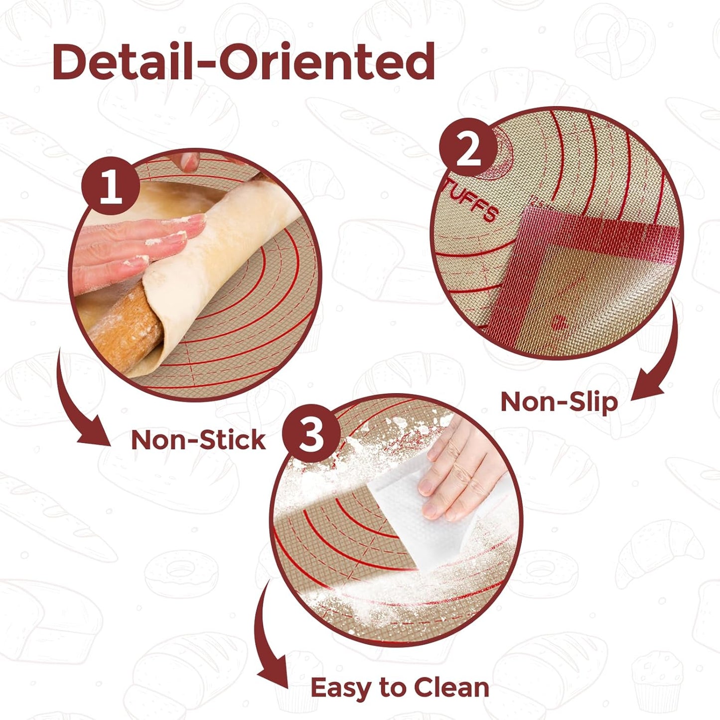 Silicone Pastry Mat - 26"x16" Non Slip Baking Mat with Measurements, Extra Large Dough Mats for Counter, Ideal for Rolling Dough, Fondant, Pizza, Pie, Cookies