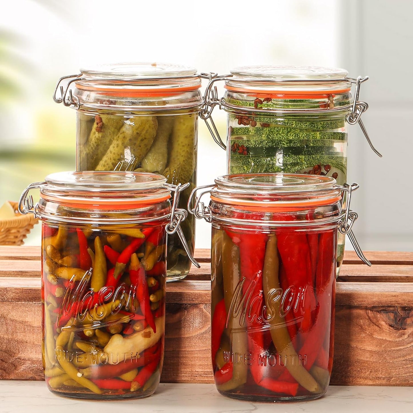 24oz Wide Mouth Mason Jars – 4 Pack Glass Jars with Airtight Lids for Canning, Pickling, Meal Prep, Jam, Jelly, Overnight Oats & DIY Projects