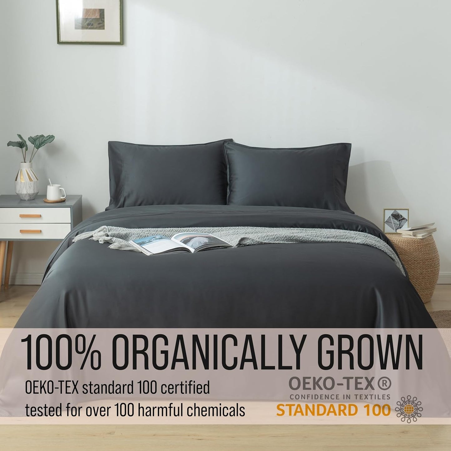 Bella Coterie Luxury Bamboo Viscose Split King Size Sheet Set | 100% Organically Grown | Ultra Soft | Cooling for Hot Sleepers | 18" Deep Pocket [Charcoal Grey]