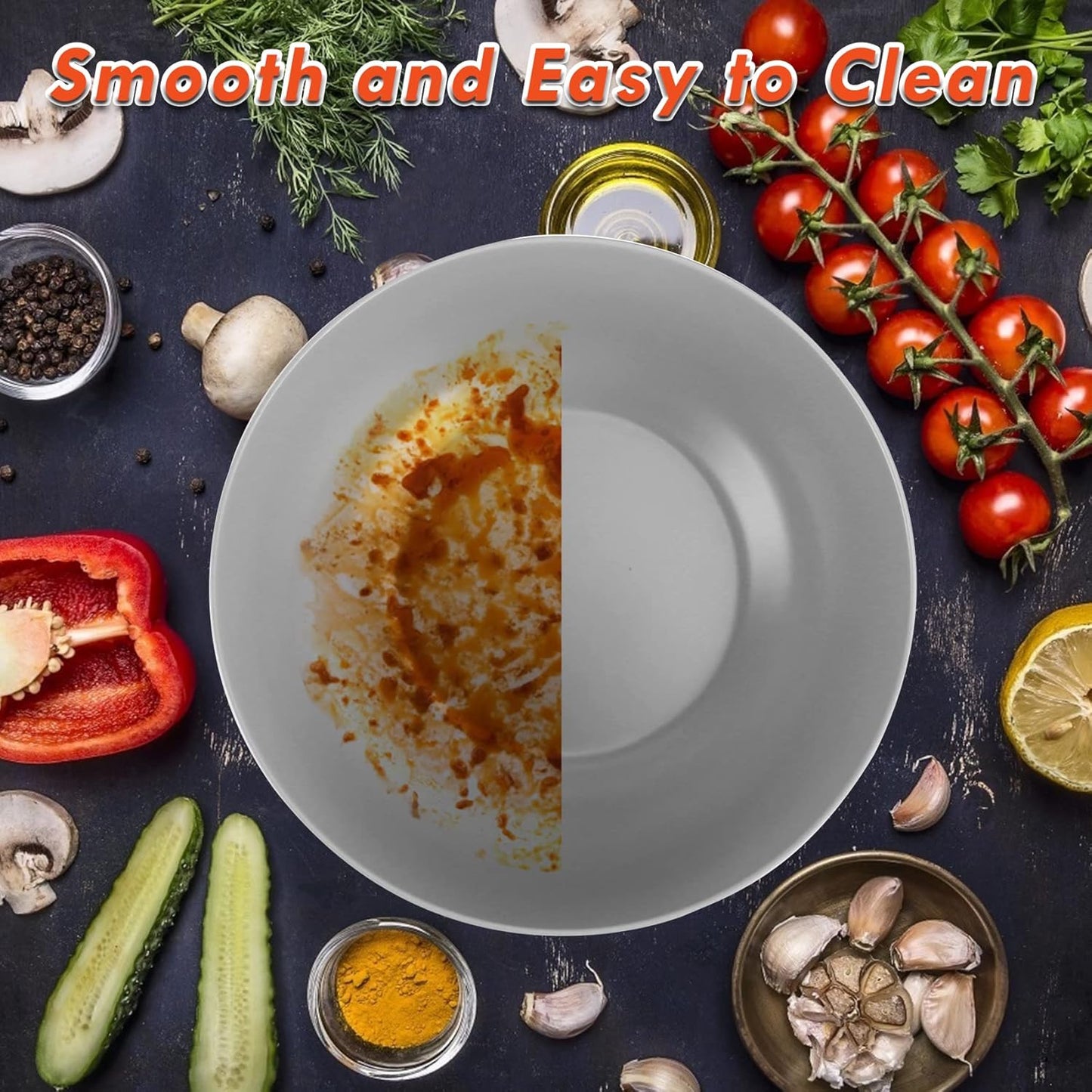 Large Salad Bowl with Lid, Bamboo Fiber Salad Serving Bowl Set with Utensils, 9.8inches Mixing Bowl with Servers, Solid Bamboo Wooden Bowl for Salad, Fruits, Vegetables and Pasta(Gray)