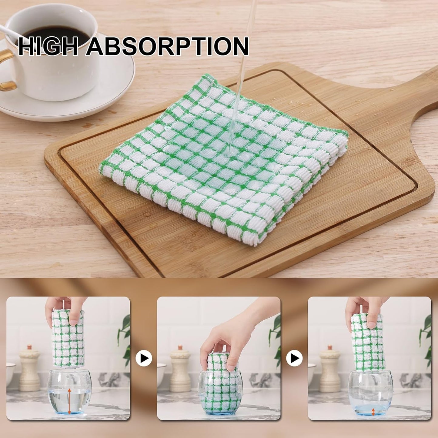Kitinjoy Cotton 6 Pack Terry Kitchen Towels, 16 x 25 Inches Super Soft and Absorbent Dish Towels, Quick Drying Hand Towels for Kitchen Drying, Green