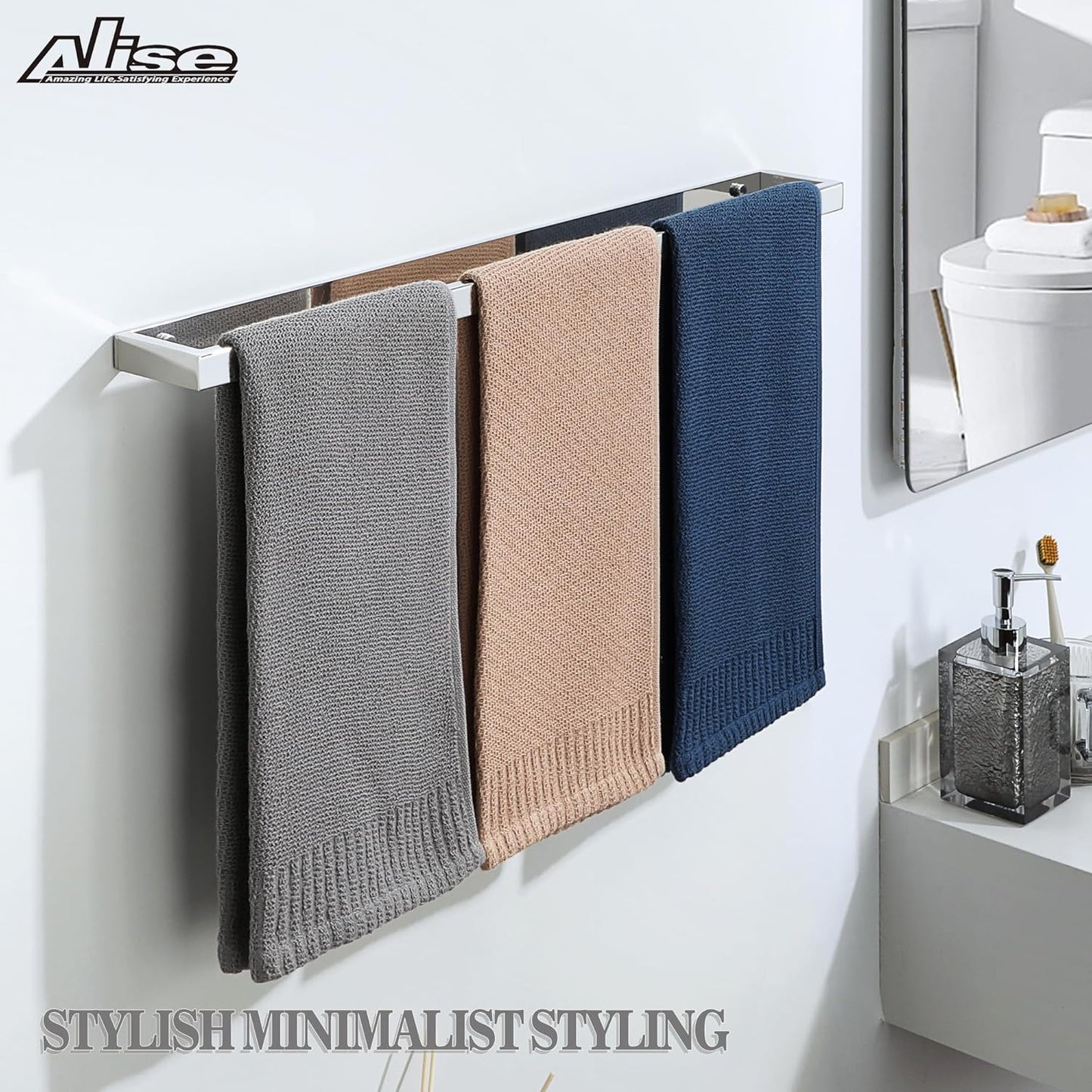 Alise Bath Towel Bar,Wall Mount Towel Holder Towel Rack Towel Hanger for Bathroom Lavatory,24 Inch SUS304 Stainless Steel Towel Rail,Polished Chrome GJF060-C